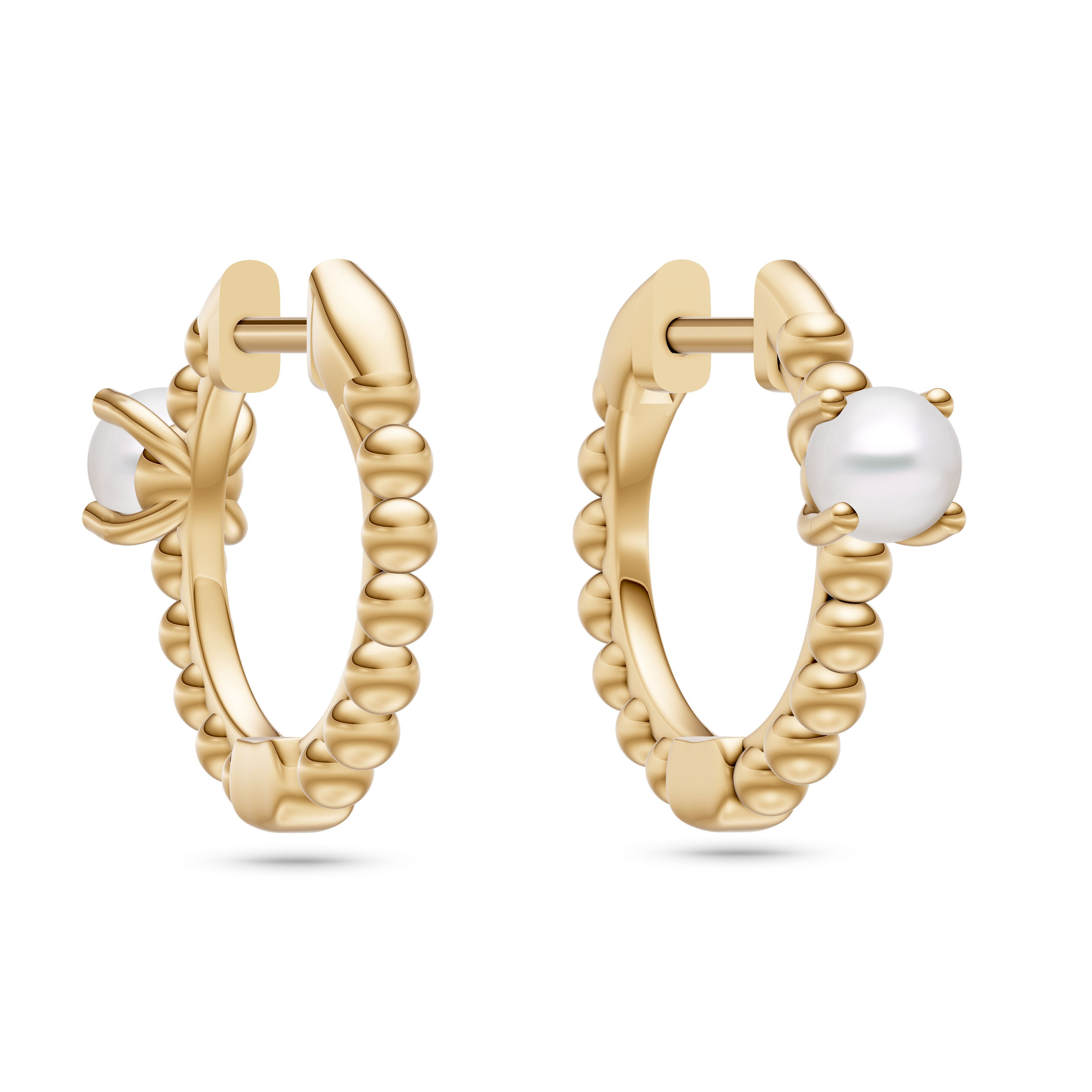 Freshwater Pearl Huggie Hoop Earrings In 14K Gold