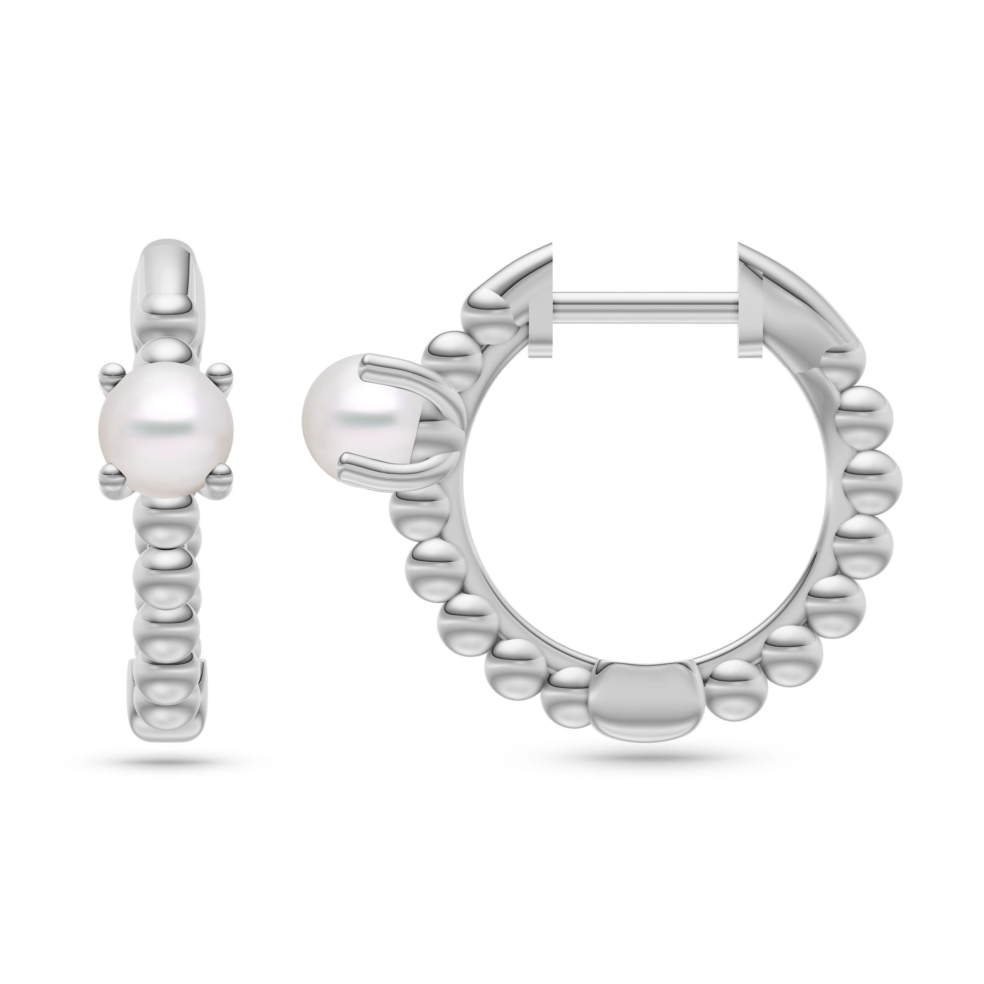 Freshwater Pearl Huggie Hoop Earrings In 14K Gold