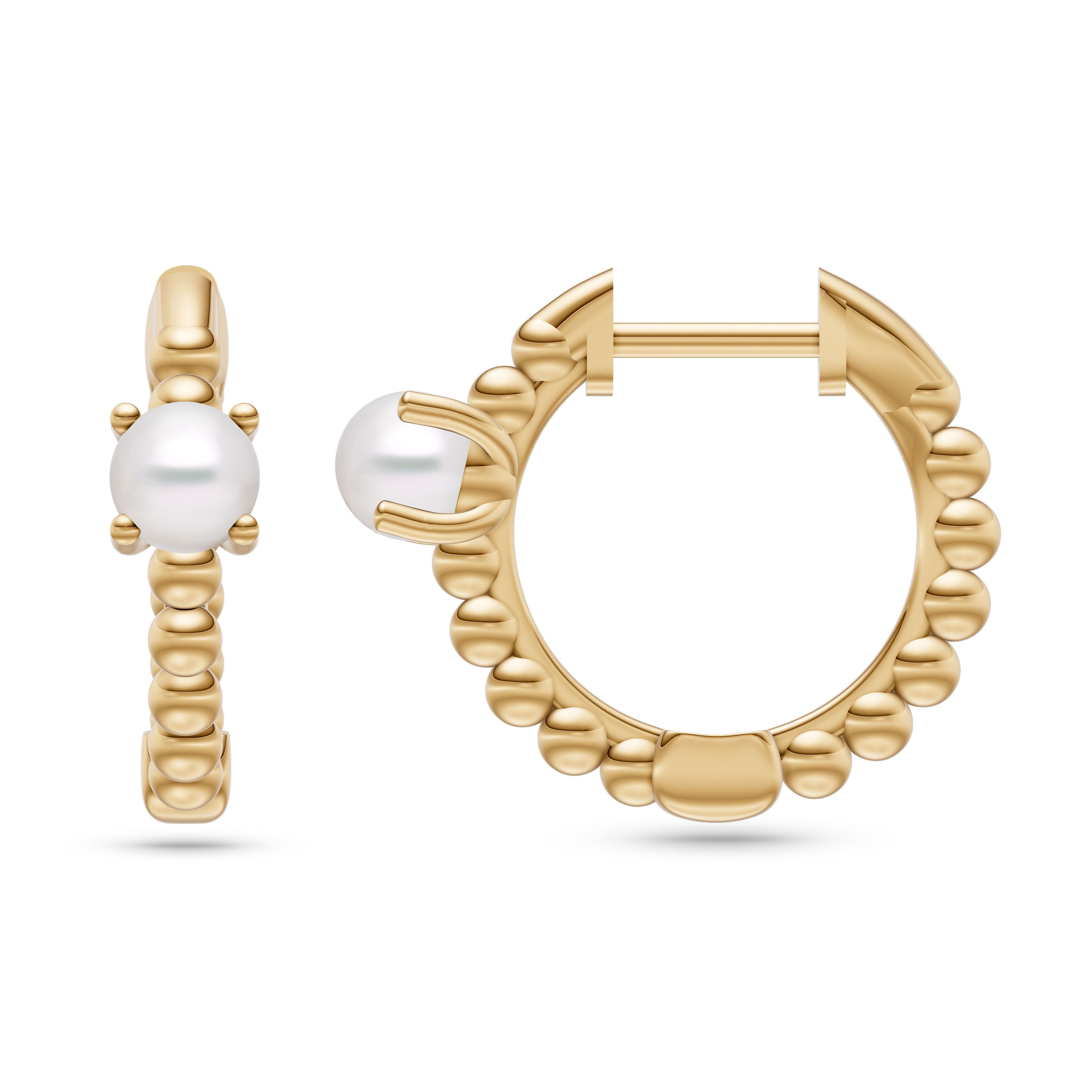 Freshwater Pearl Huggie Hoop Earrings In 14K Gold