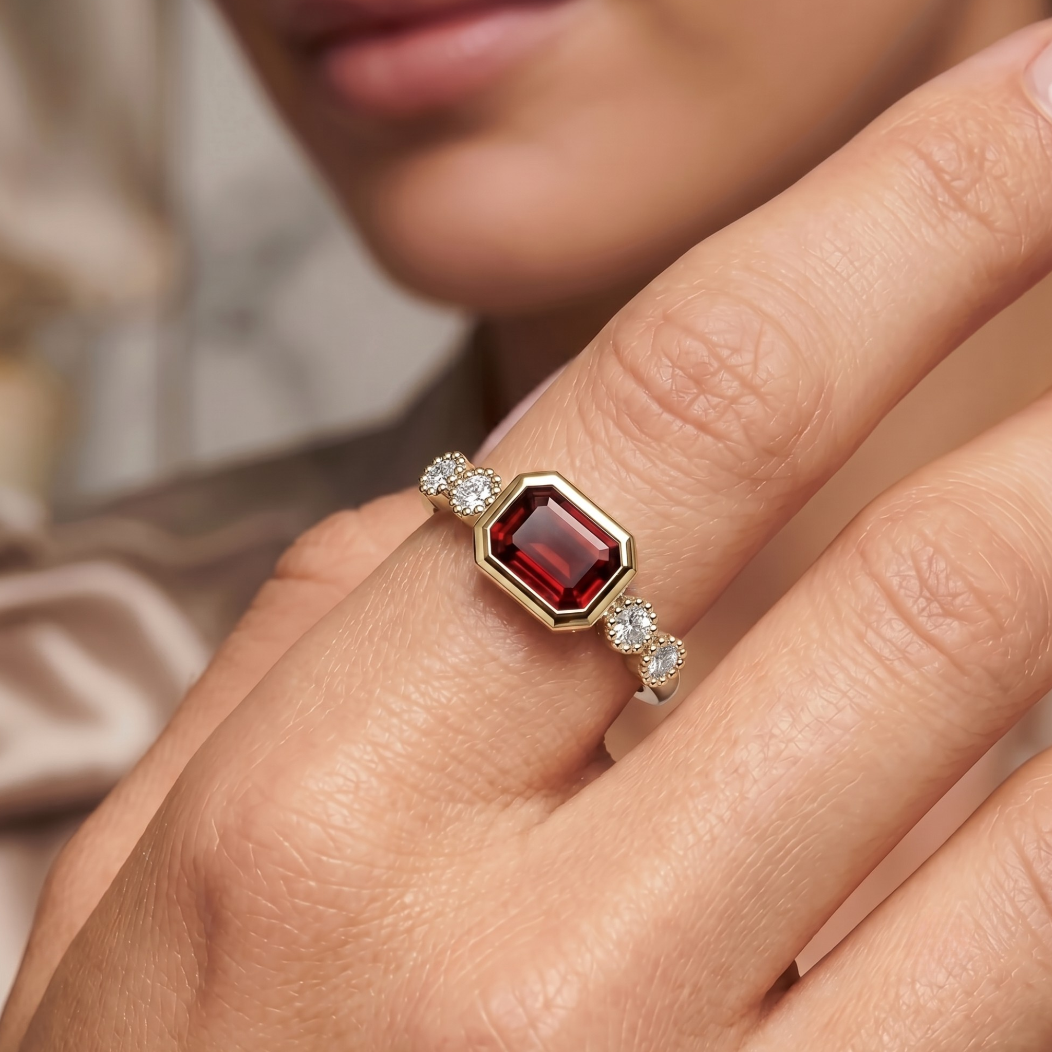 Garnet & Diamond Legacy Ring In 14K Gold