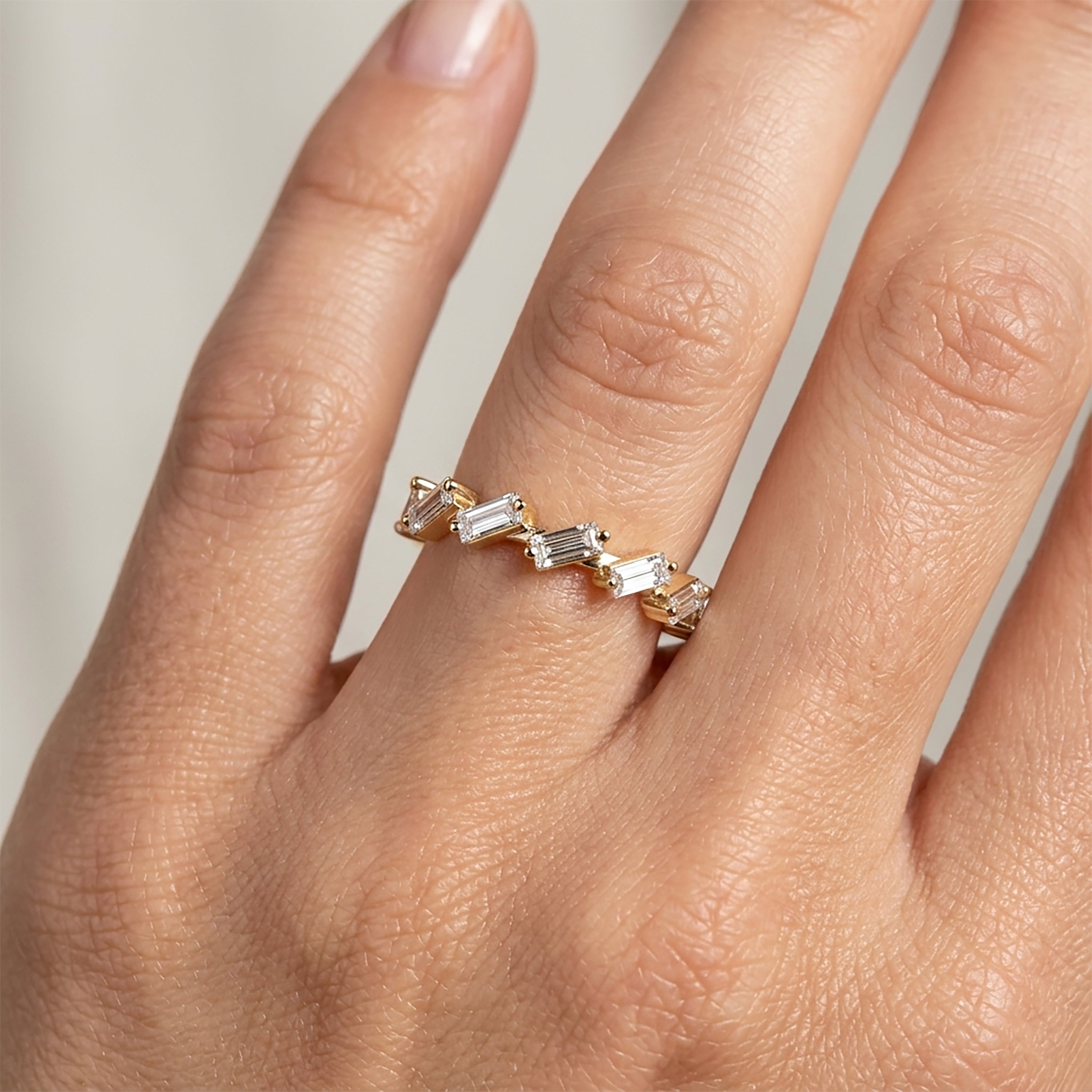 Geometric Baguette Diamond Ring in 14K Gold