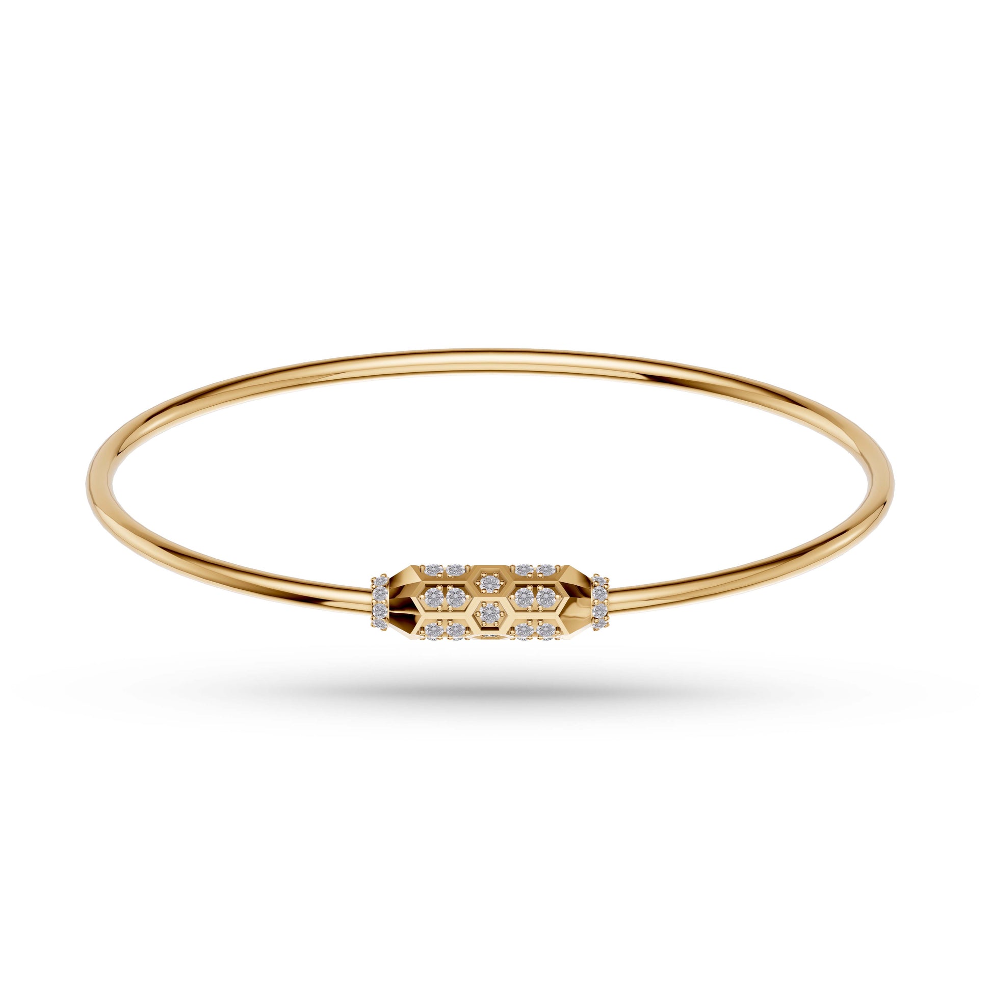 Geometric Diamond Hexagon Bangle in 14K Gold