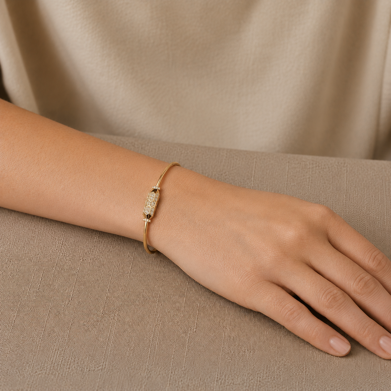 Geometric Diamond Hexagon Bangle in 14K Gold