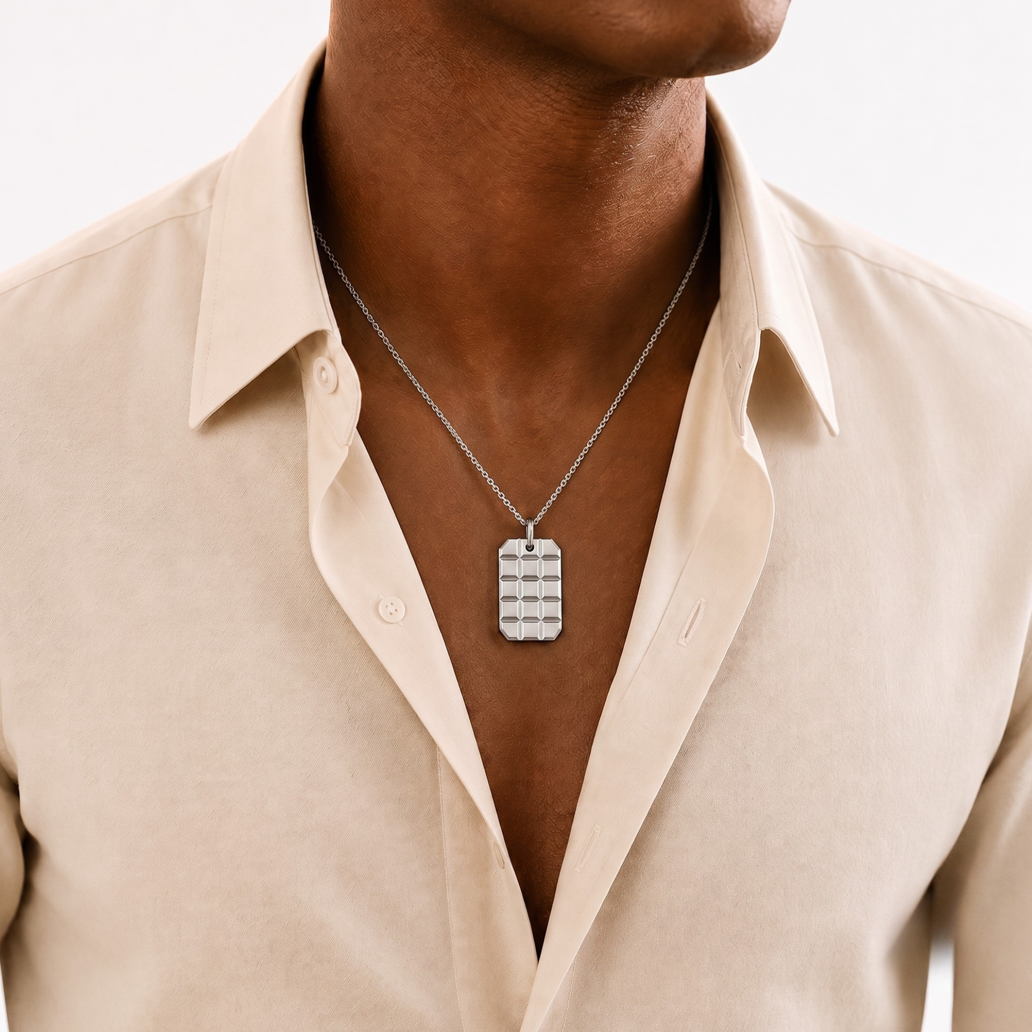 Geometric Grid Necklace In Sterling Silver