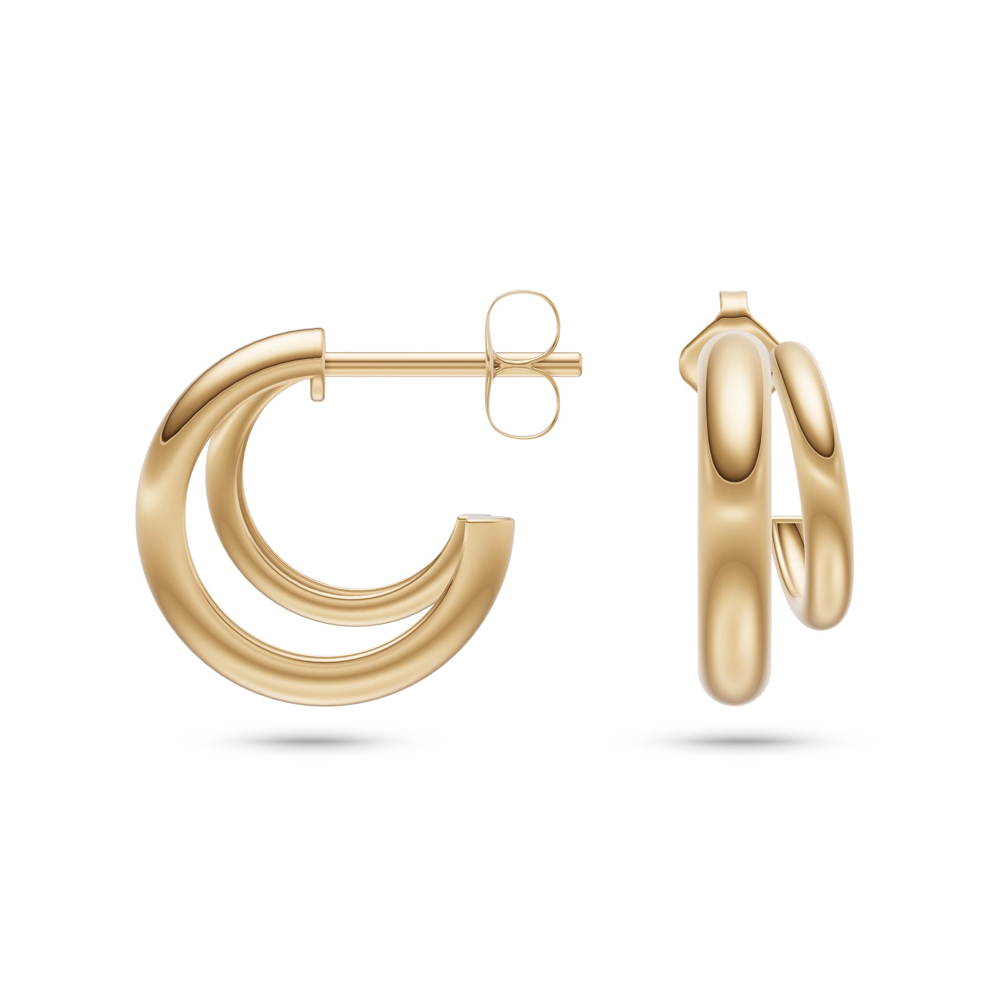 Gold Sleek Double Hoops In 14K Gold