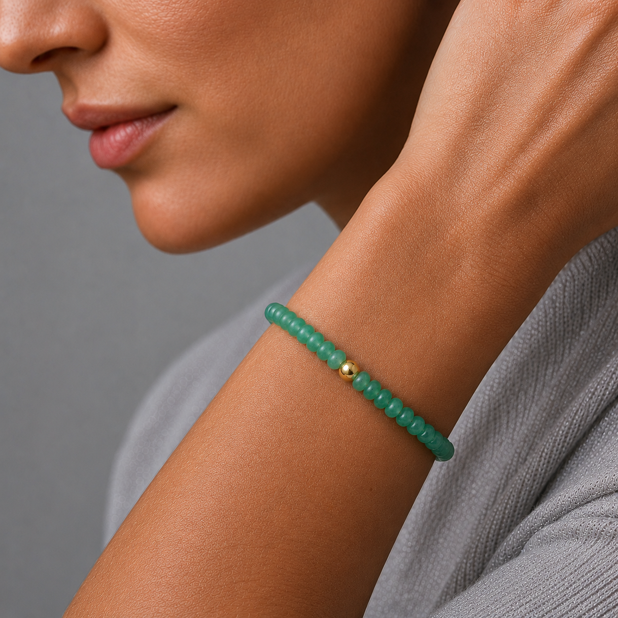 Green Quartz Bead Bracelet In 14K Gold
