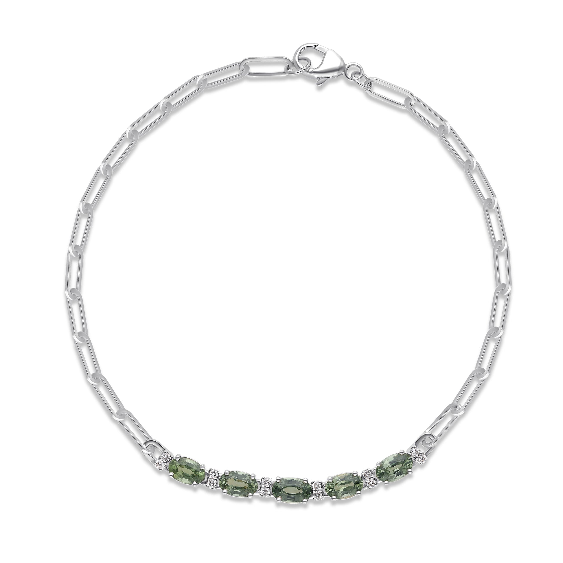 Green Sapphire Paperclip Link Bracelet in 14K Gold