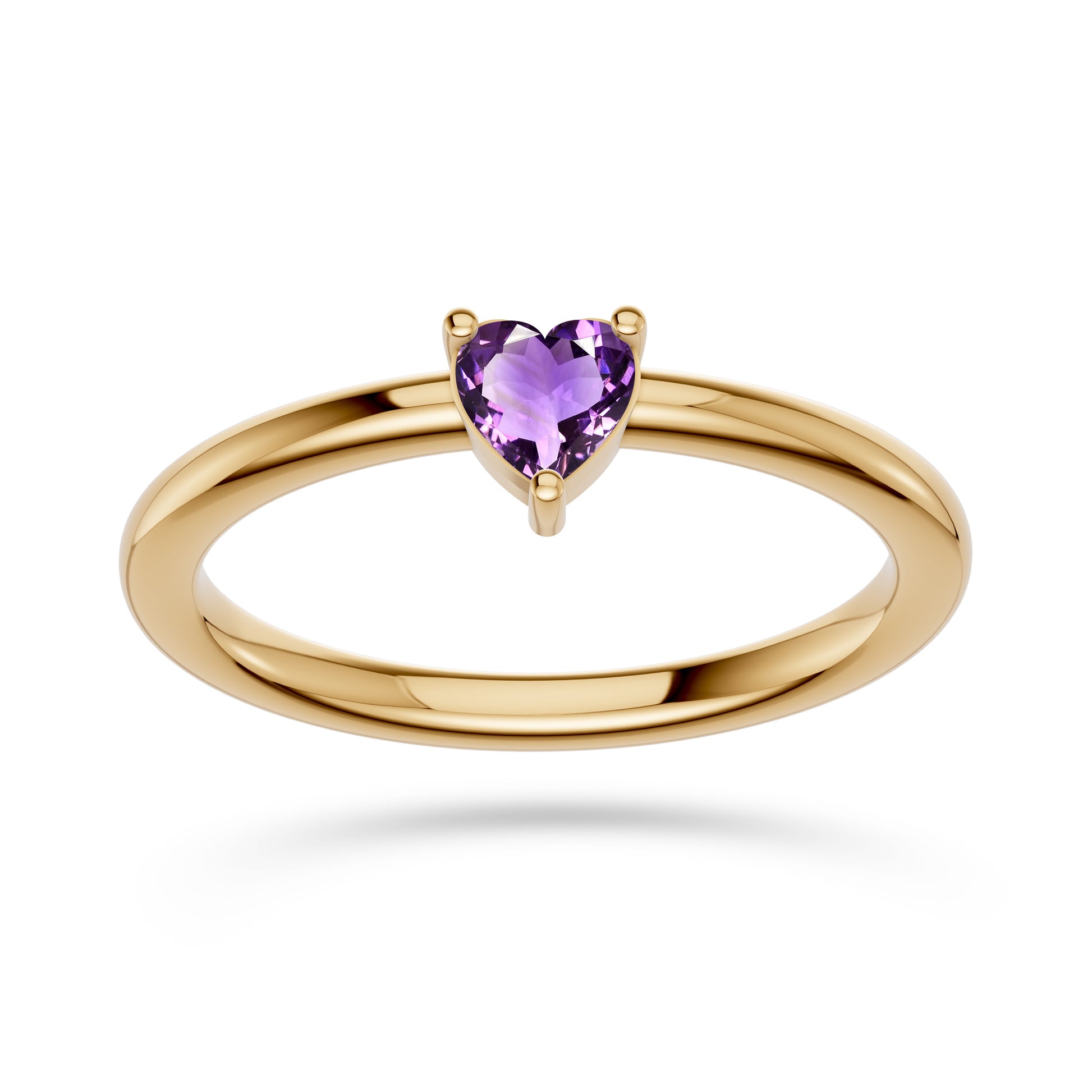 Heart Amethyst Solitaire Ring in 14K Gold