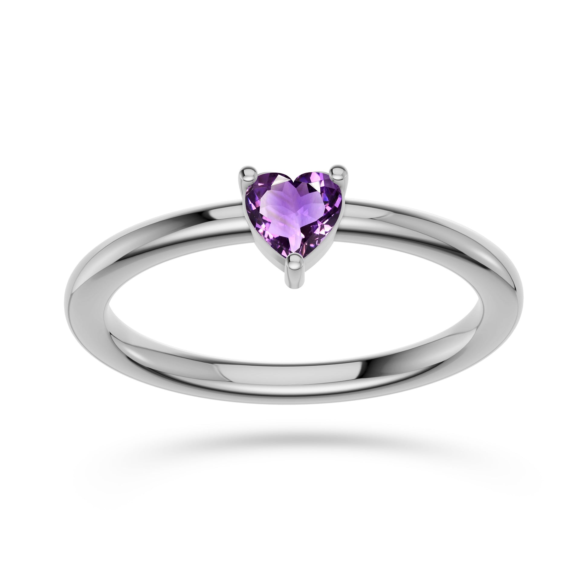 Heart Amethyst Solitaire Ring in 14K Gold
