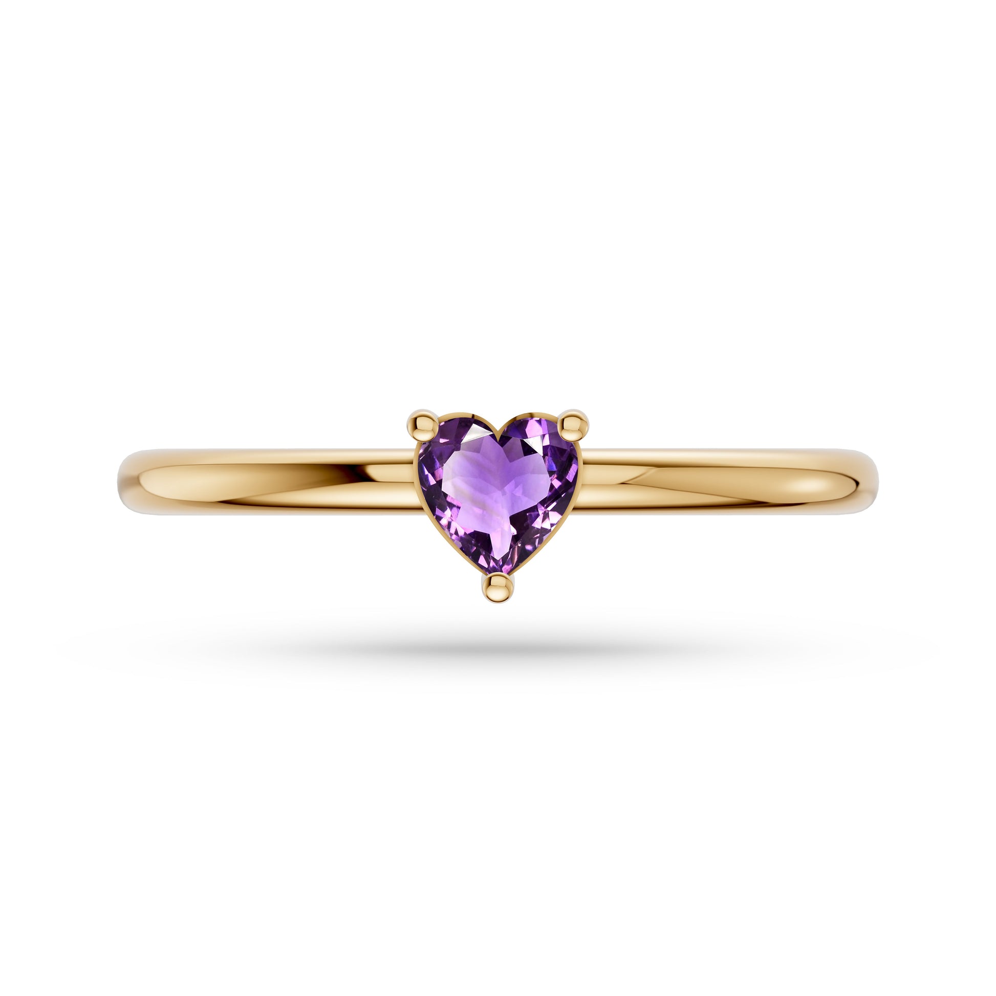 Heart Amethyst Solitaire Ring in 14K Gold