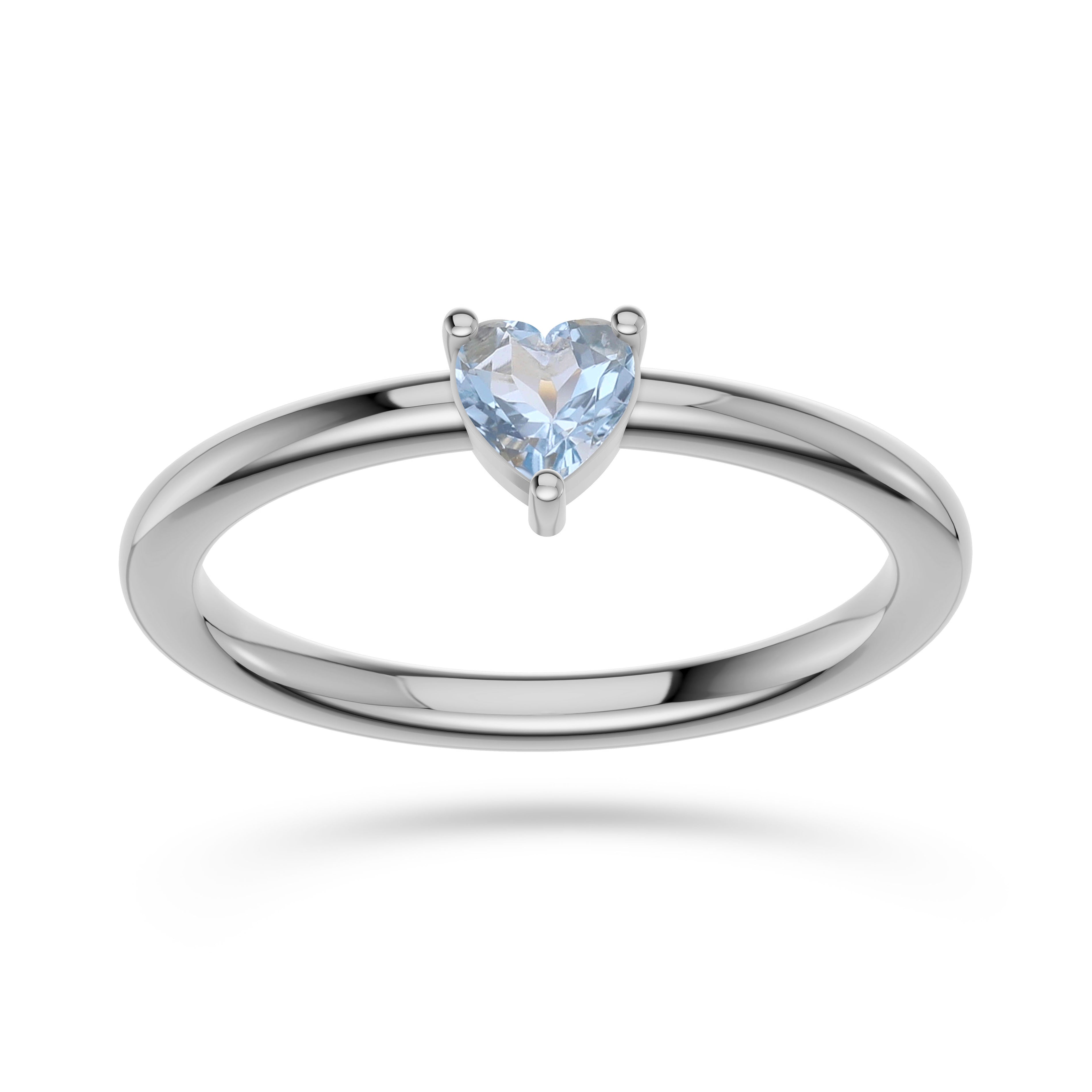 Heart Shape Aquamarine Solitaire Ring in 14K Gold