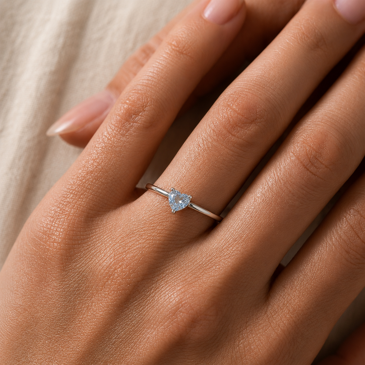 Heart Shape Aquamarine Solitaire Ring in 14K Gold
