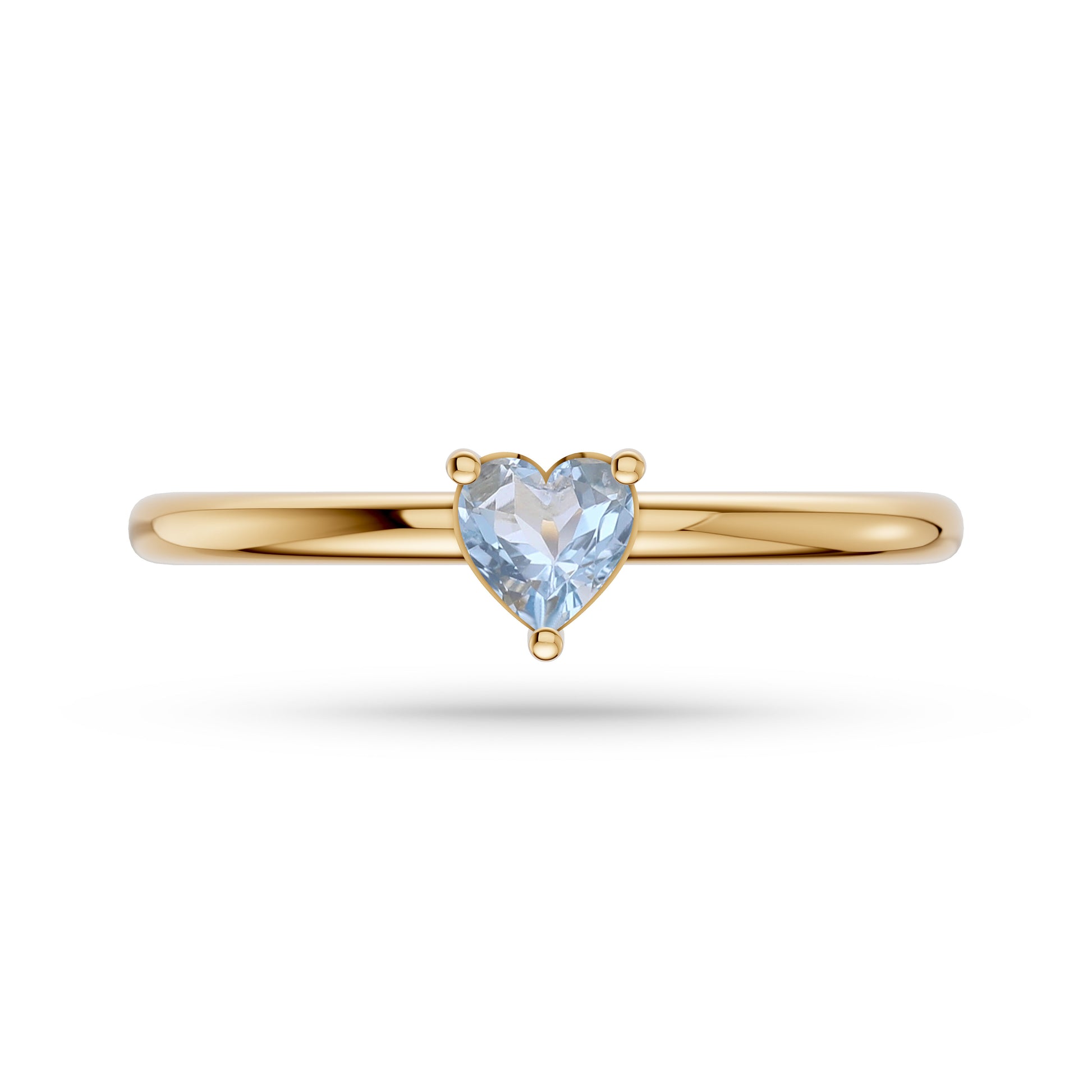 Heart Shape Aquamarine Solitaire Ring in 14K Gold