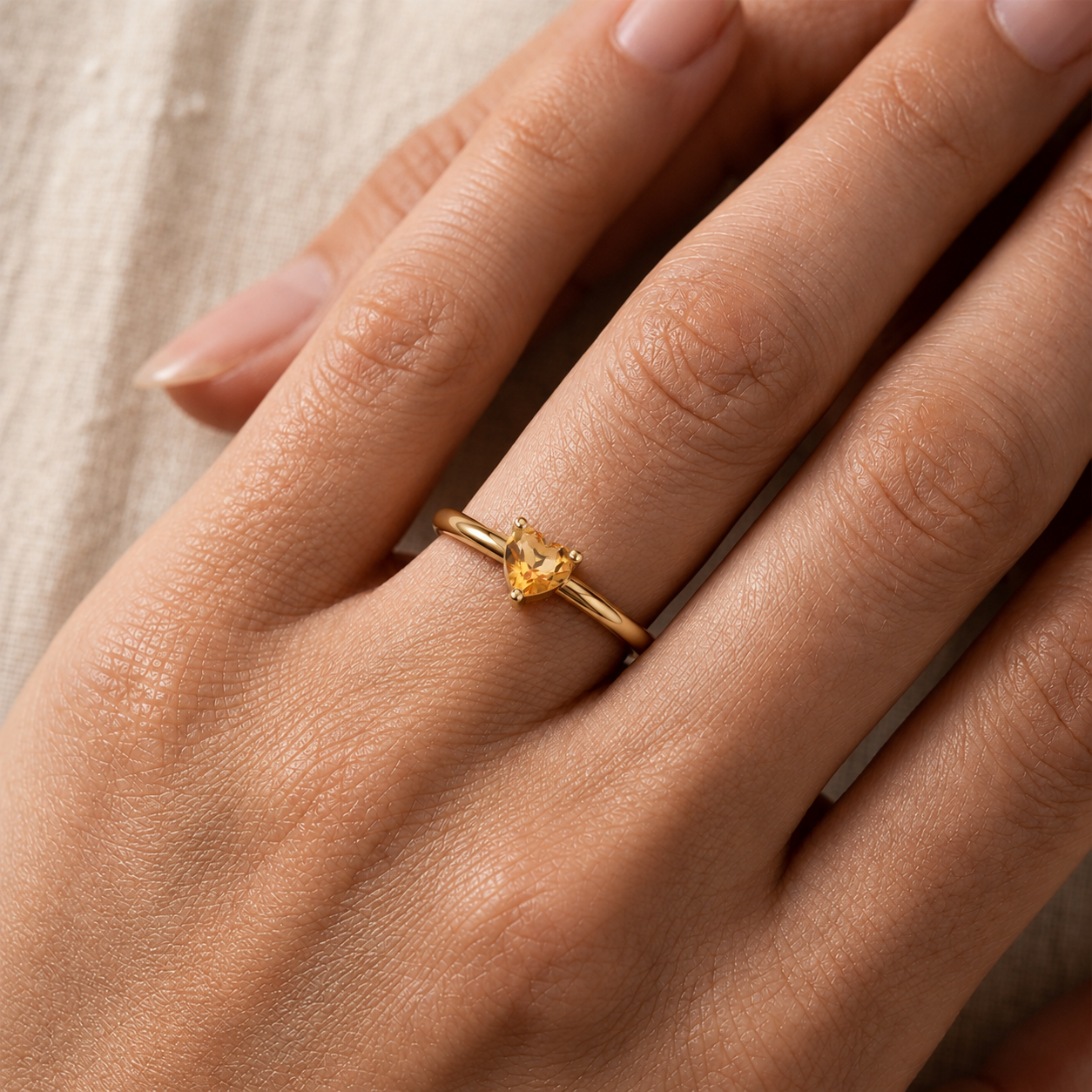 Heart Shape Citrine Solitaire Ring in 14K Gold