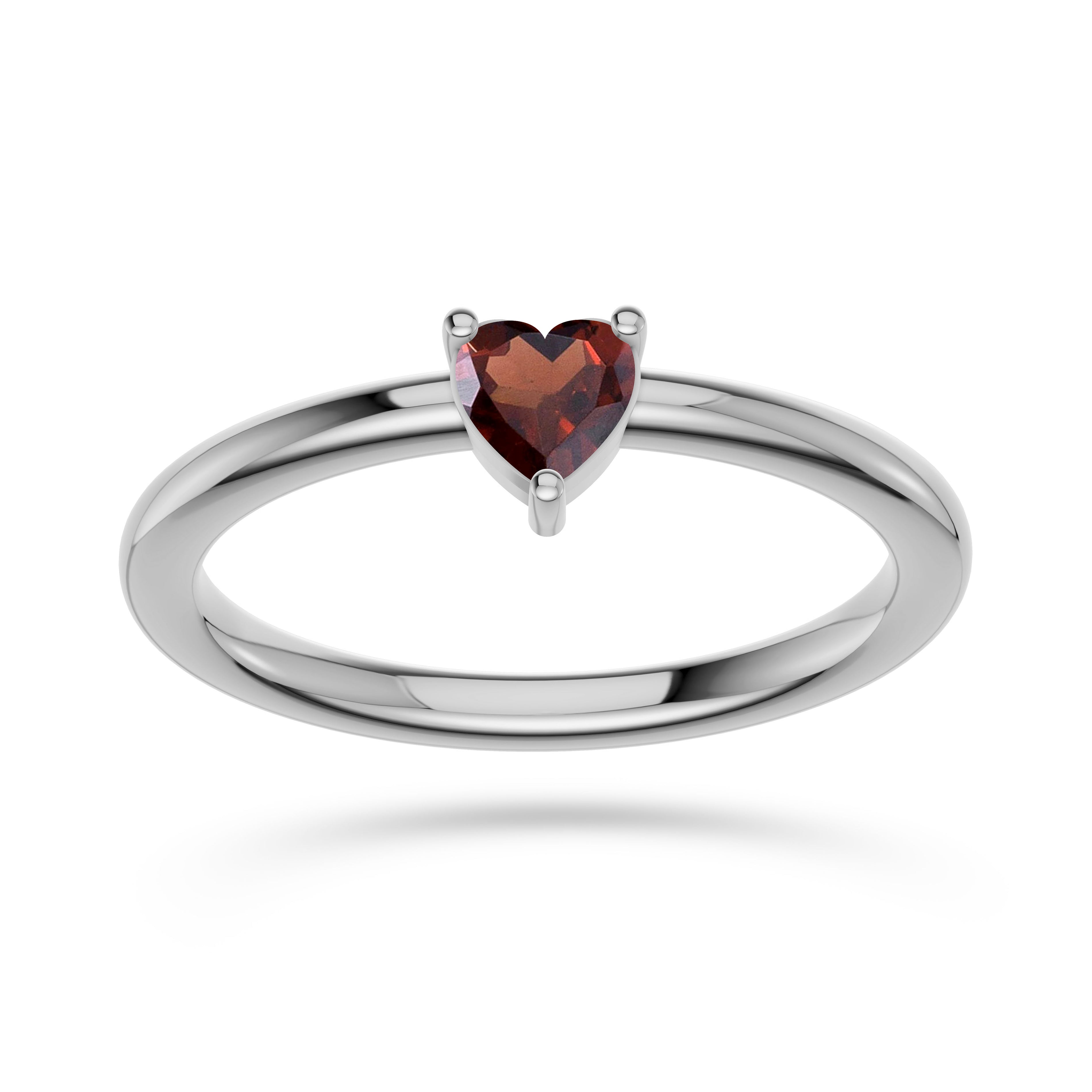 Heart Shape Garnet Solitaire Ring in 14K Gold