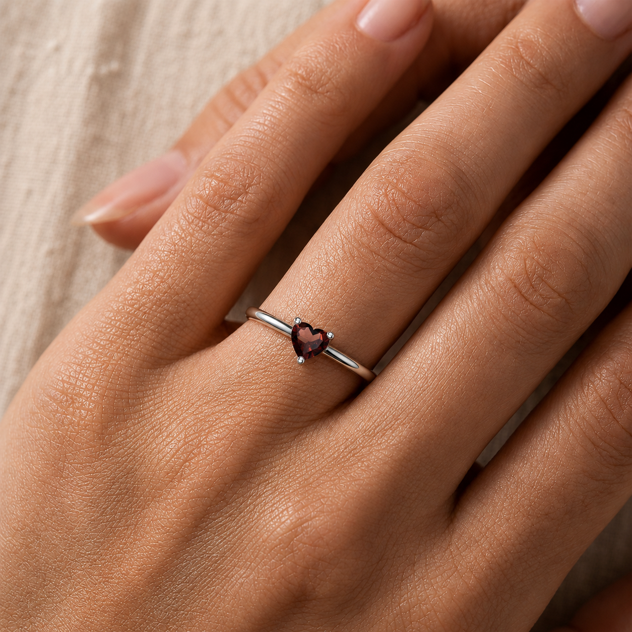 Heart Shape Garnet Solitaire Ring in 14K Gold
