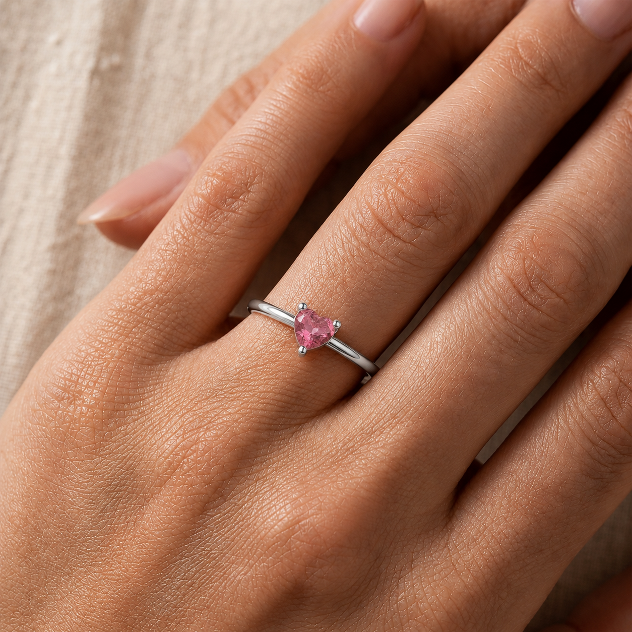 Heart Shape Tourmailne Solitaire Ring in 14K Gold