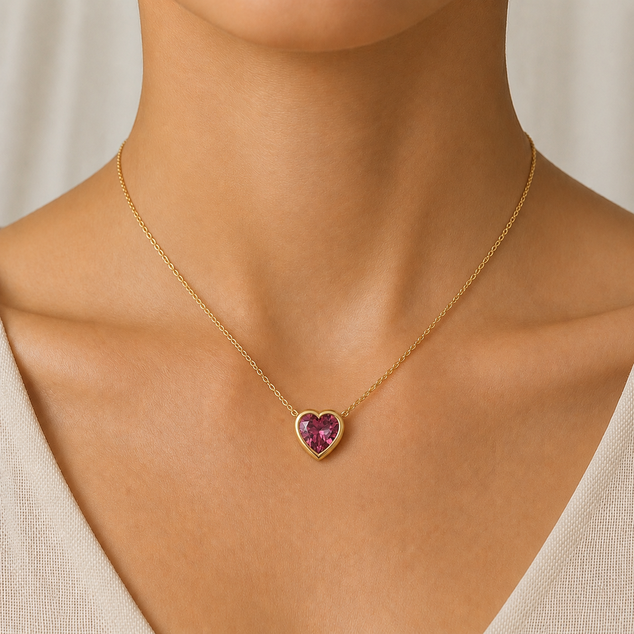 Heart Shape Tourmaline Necklace In 14K Gold
