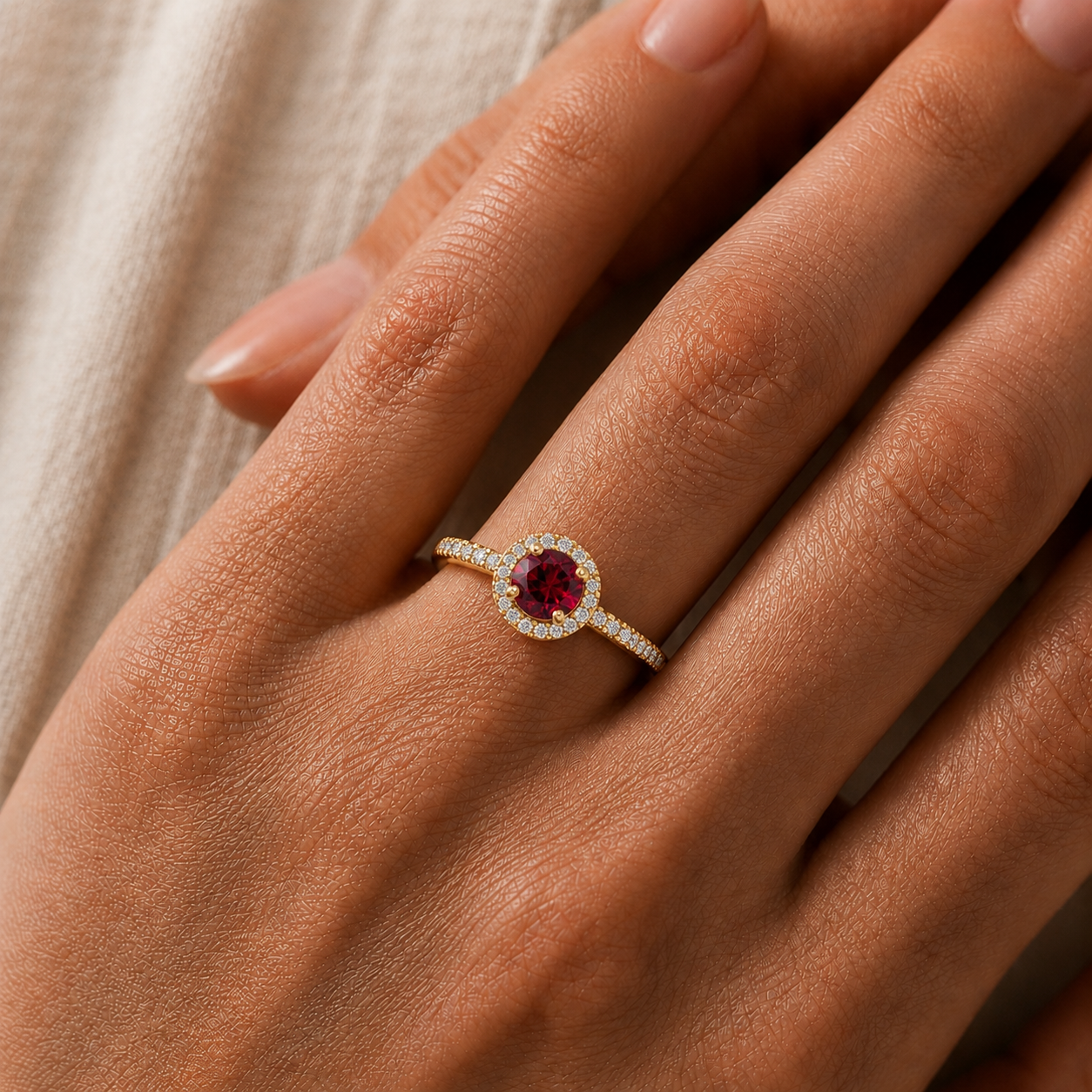Heirloom-Style Ruby & Diamond Halo Ring In 18K Gold