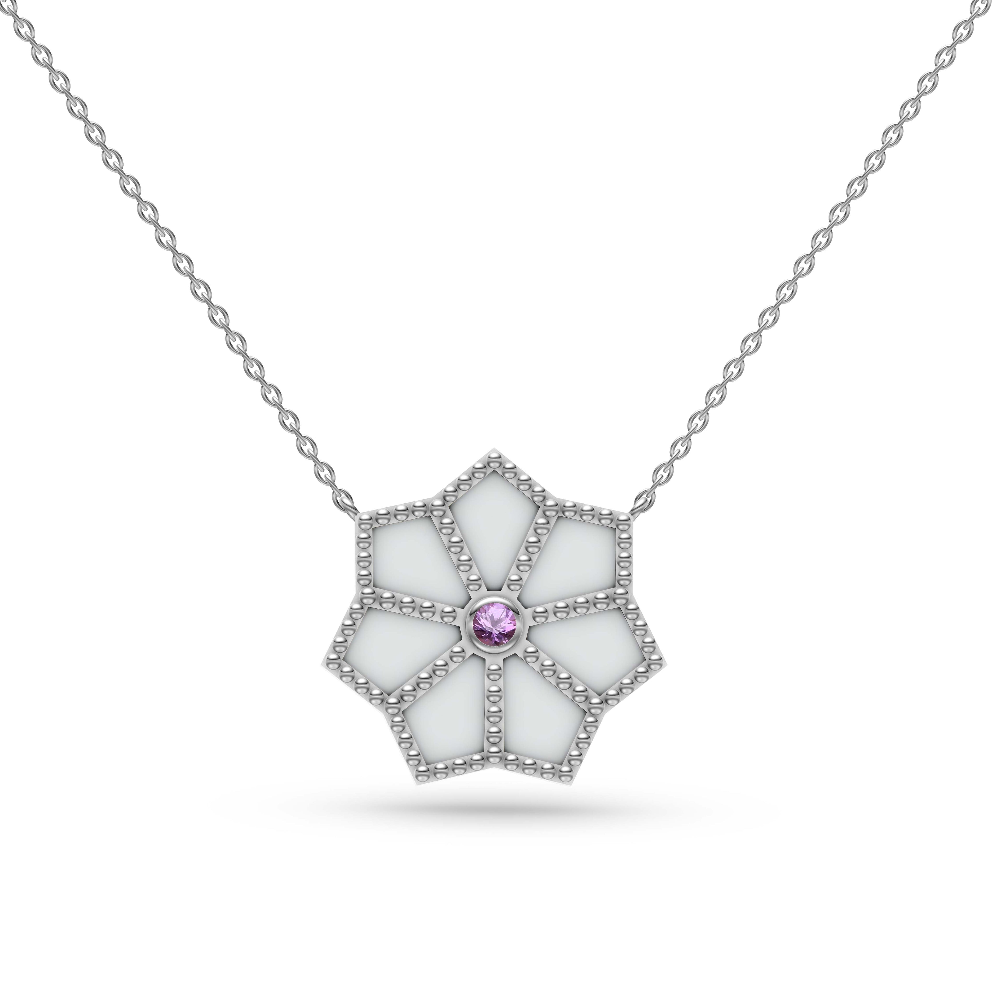 Mother of Pearl Necklace with Pink Sapphire in 14K Gold