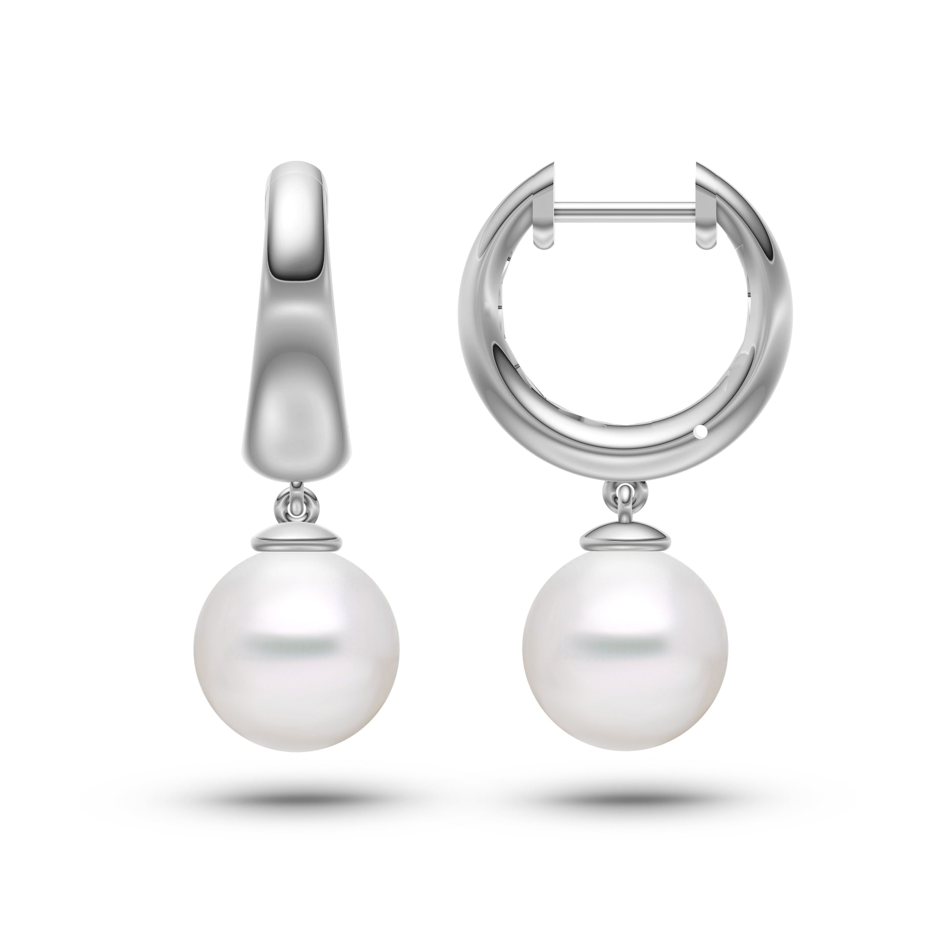 Freshwater Pearl Drop Hoop Earrings In 14K Gold