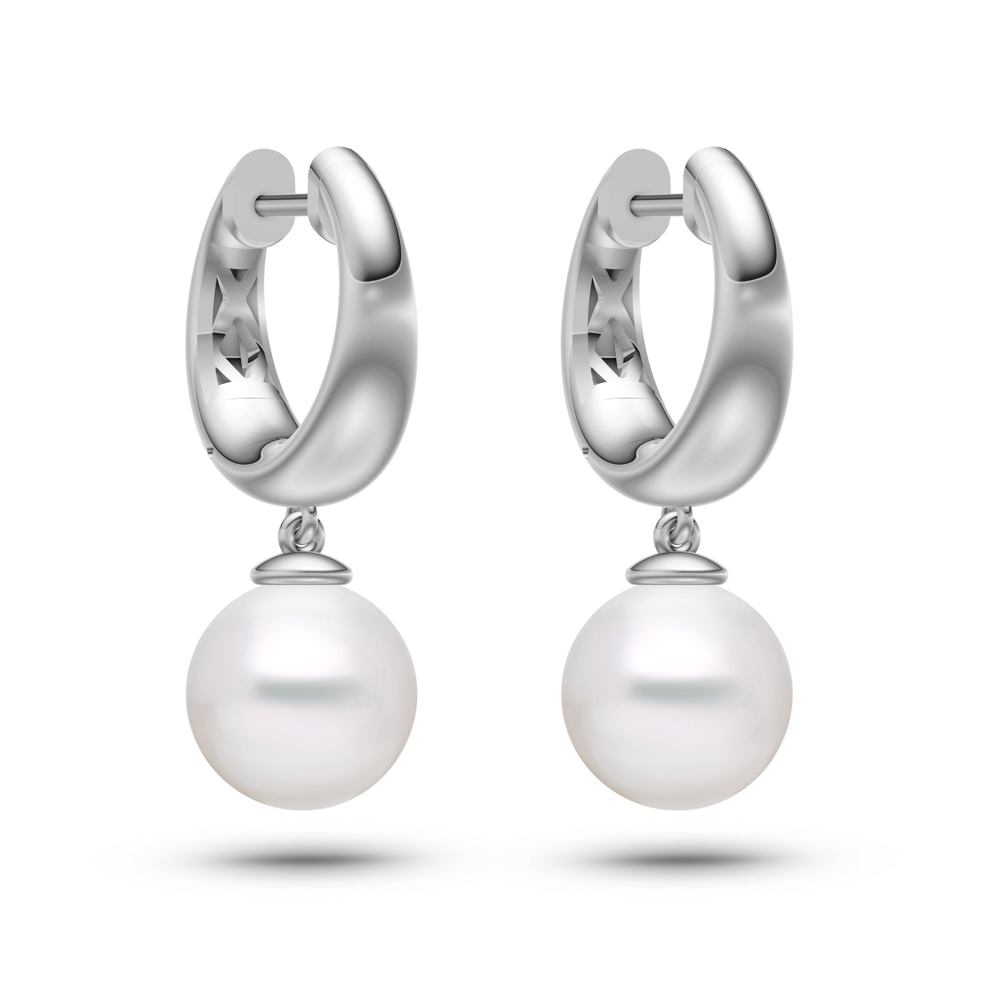Freshwater Pearl Drop Hoop Earrings In 14K Gold