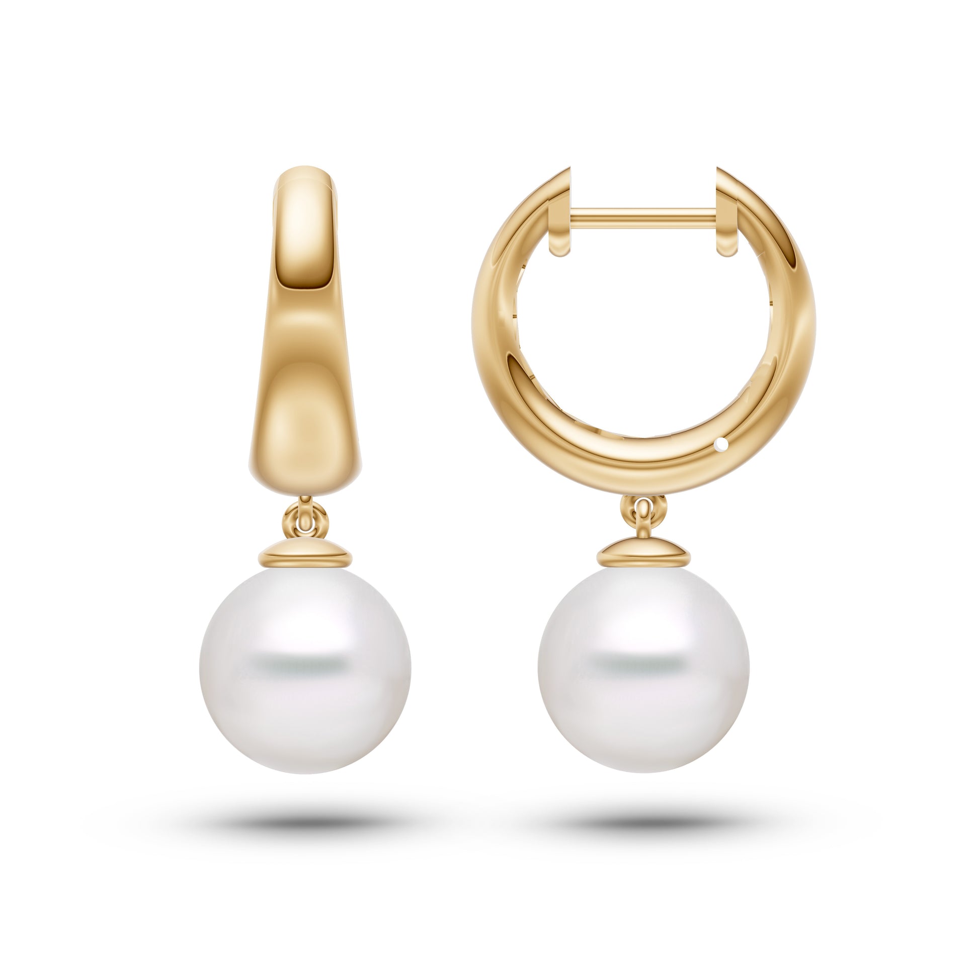 Freshwater Pearl Drop Hoop Earrings In 14K Gold