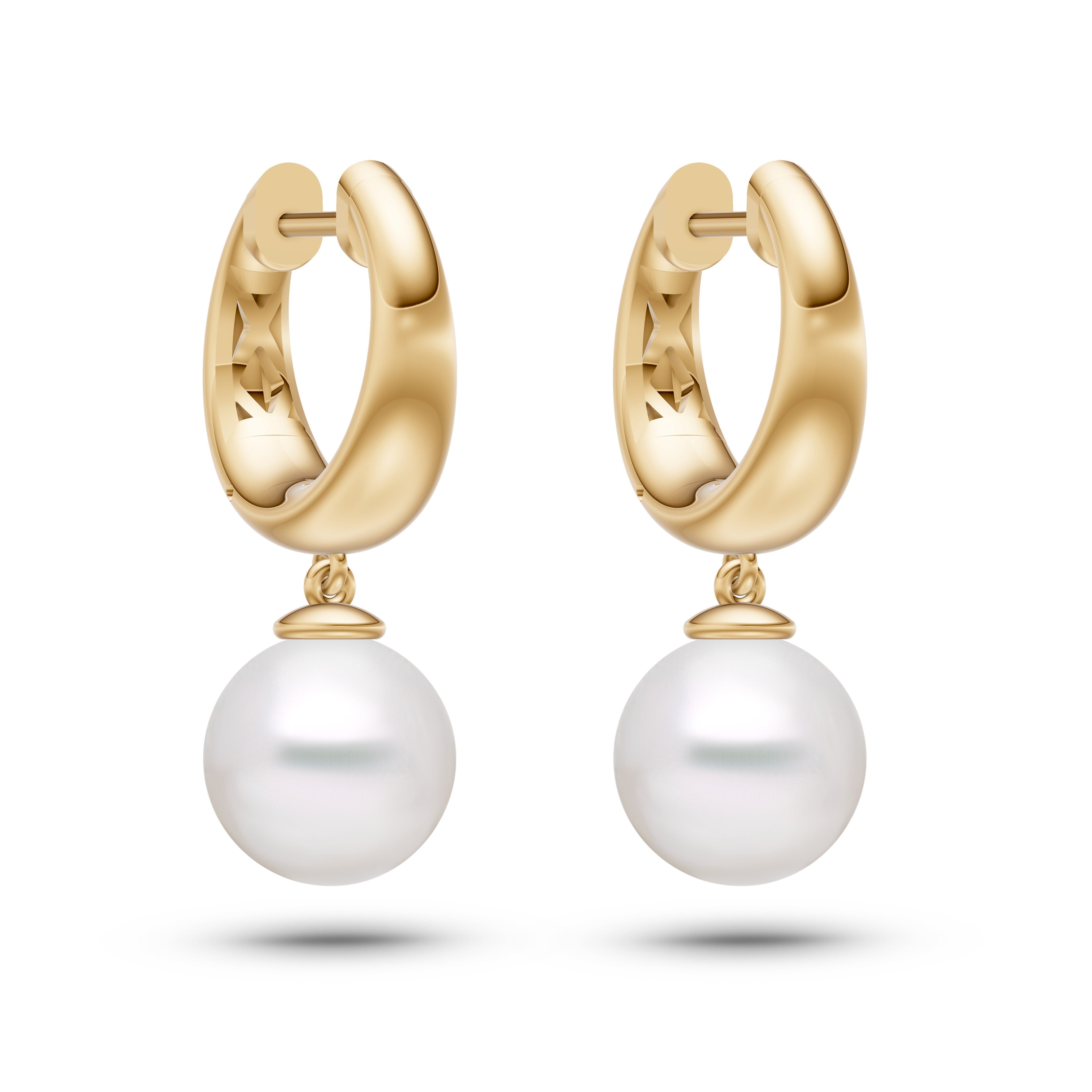 Freshwater Pearl Drop Hoop Earrings In 14K Gold