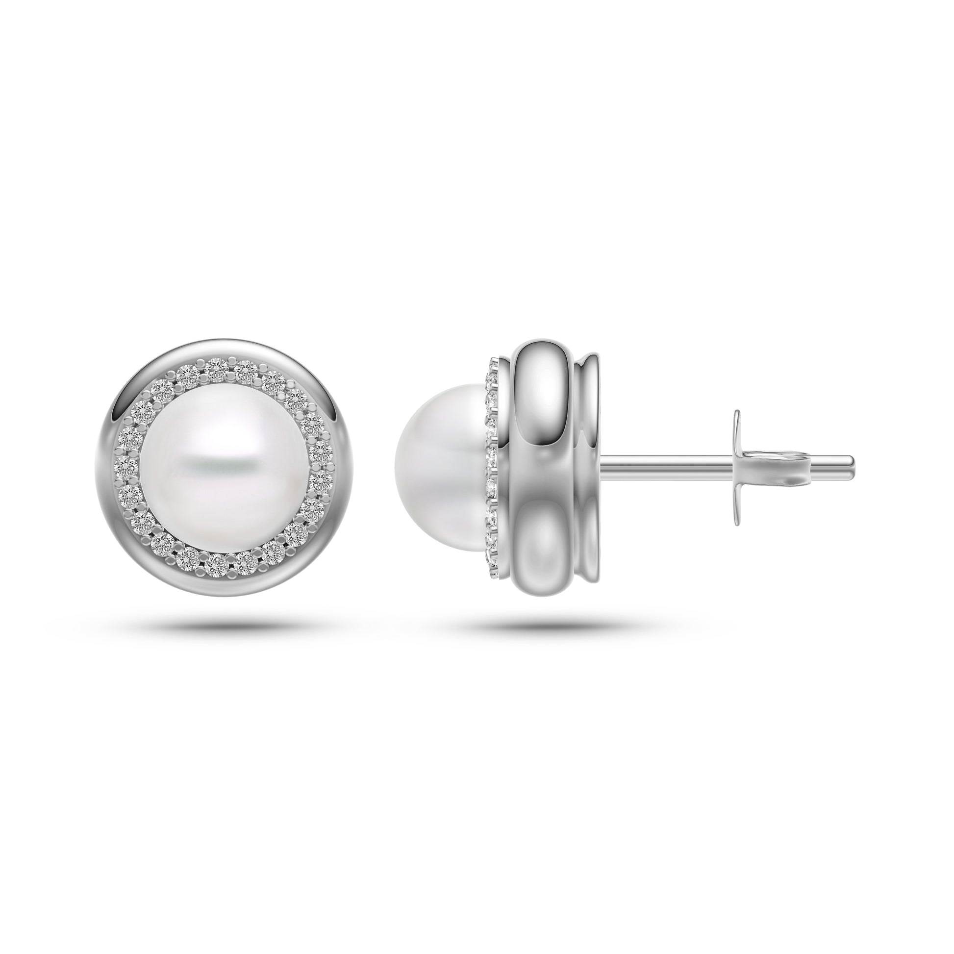 Pearl & Diamond Stud Earrings in 14K Gold