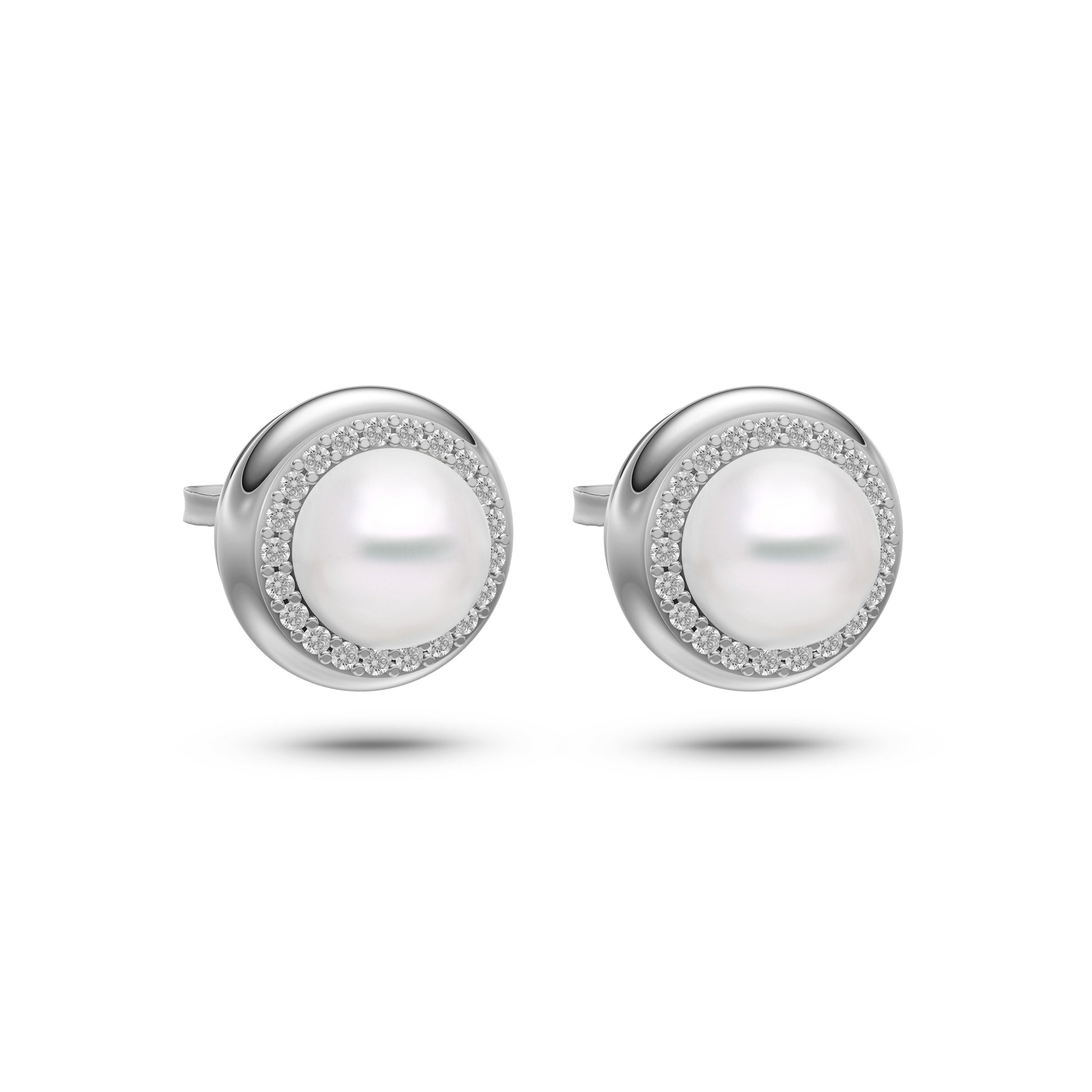 Pearl & Diamond Stud Earrings in 14K Gold