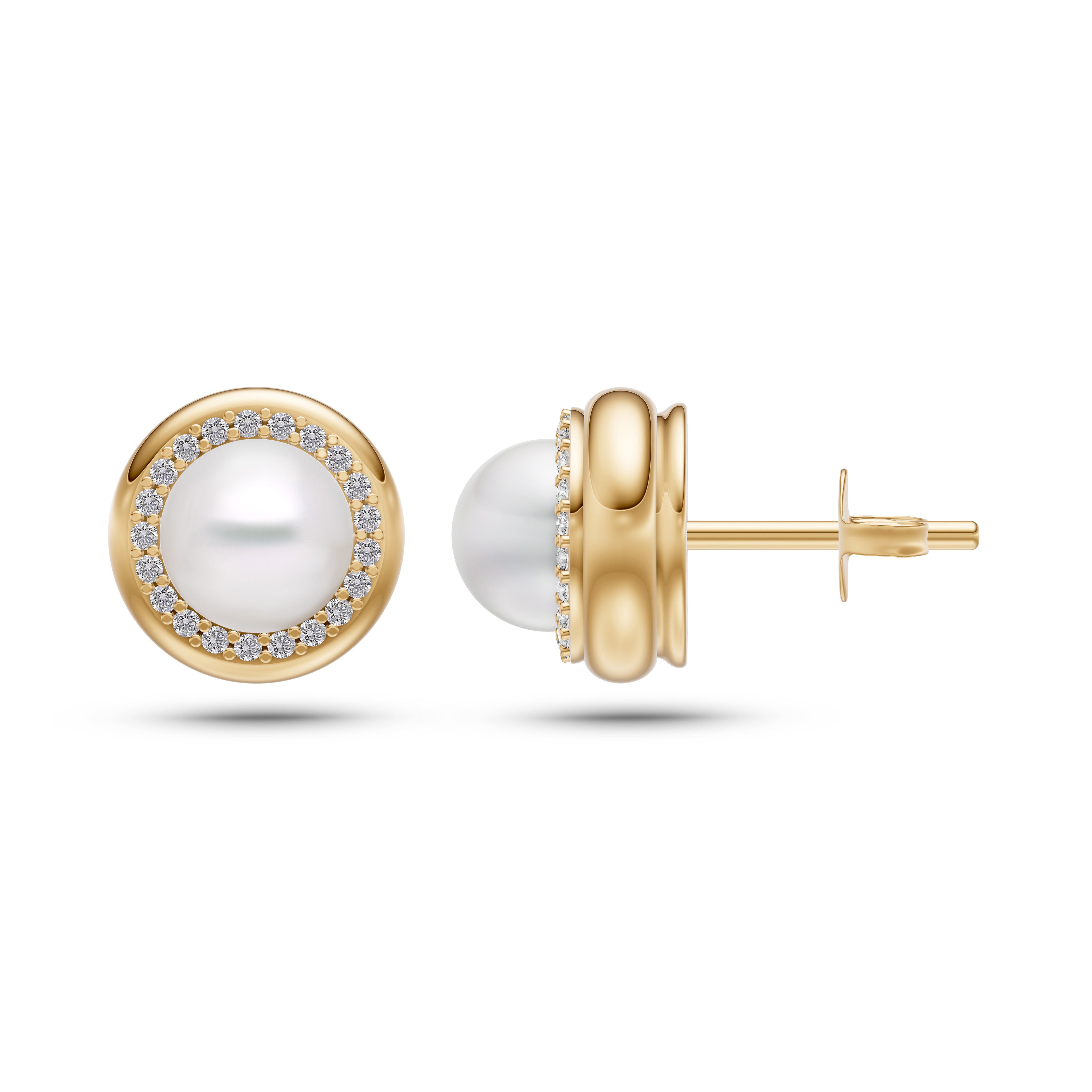 Pearl & Diamond Stud Earrings in 14K Gold