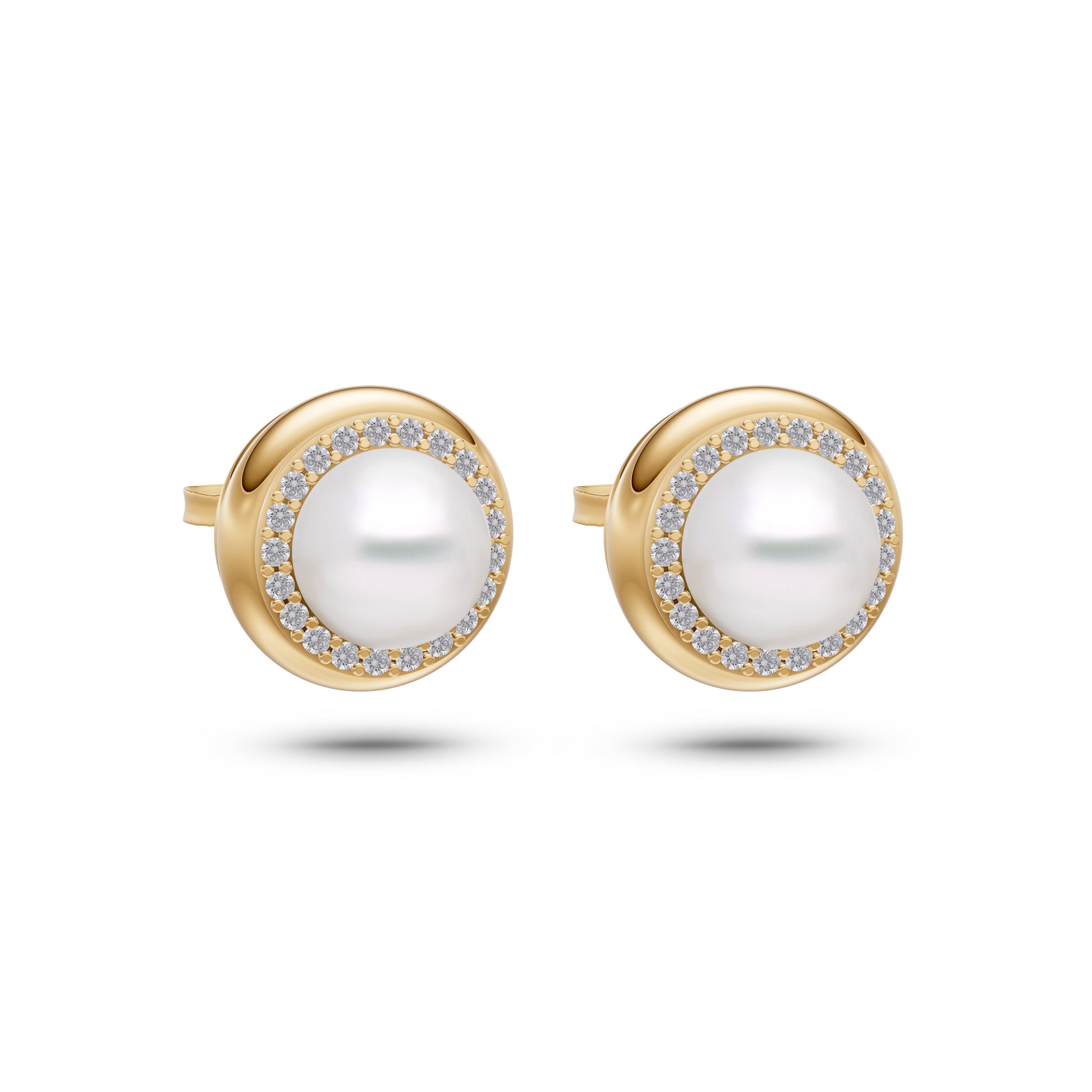 Pearl & Diamond Stud Earrings in 14K Gold