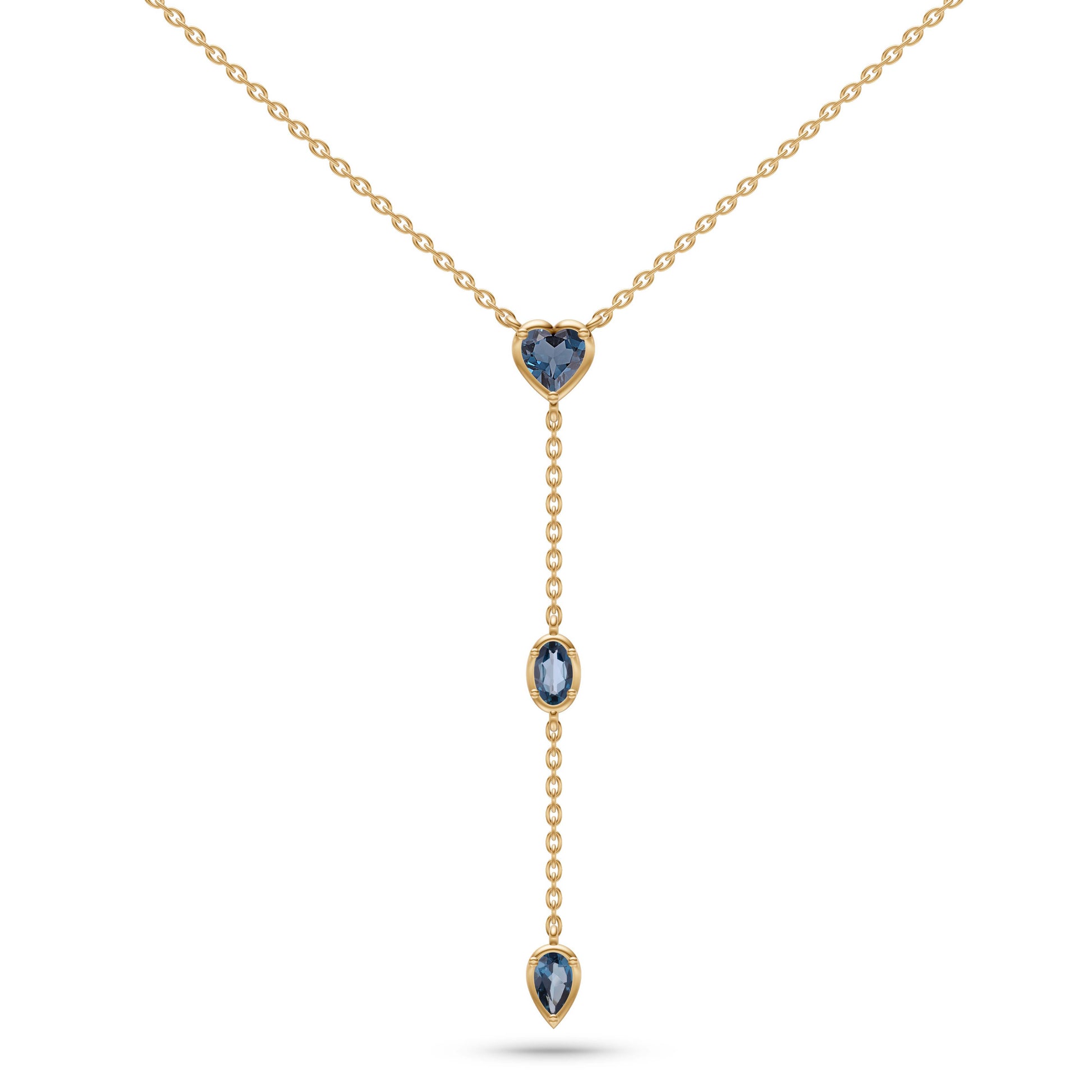 Labradorite Heart Lariat Pendant Necklace In 14K Gold