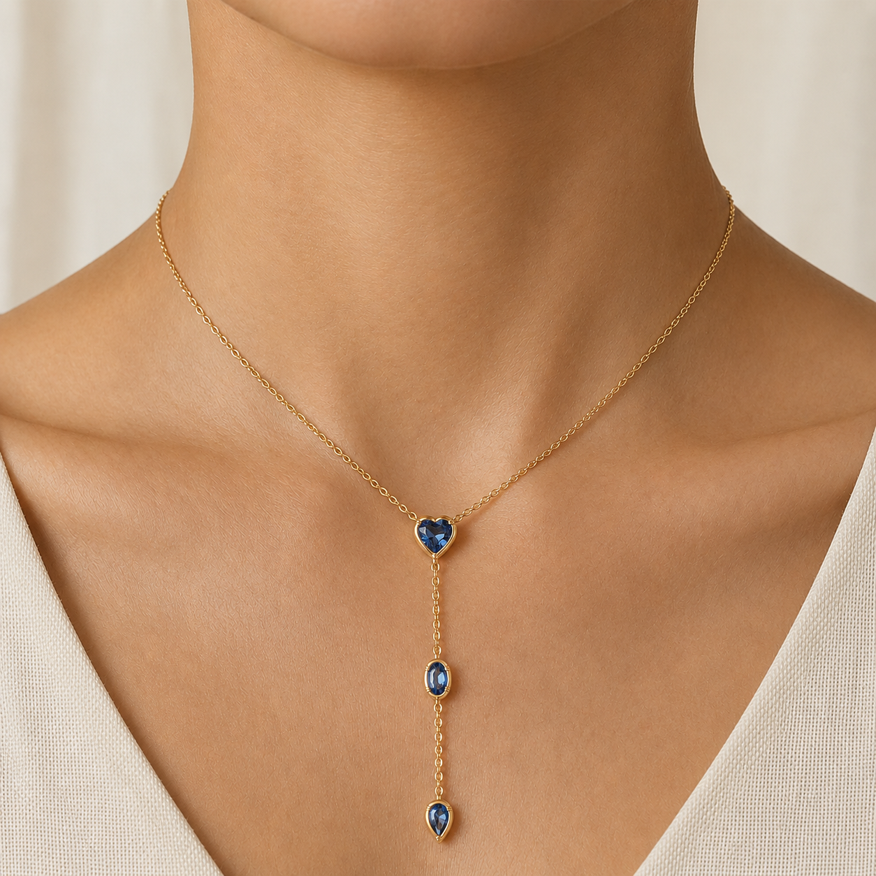 Labradorite Heart Lariat Pendant Necklace In 14K Gold