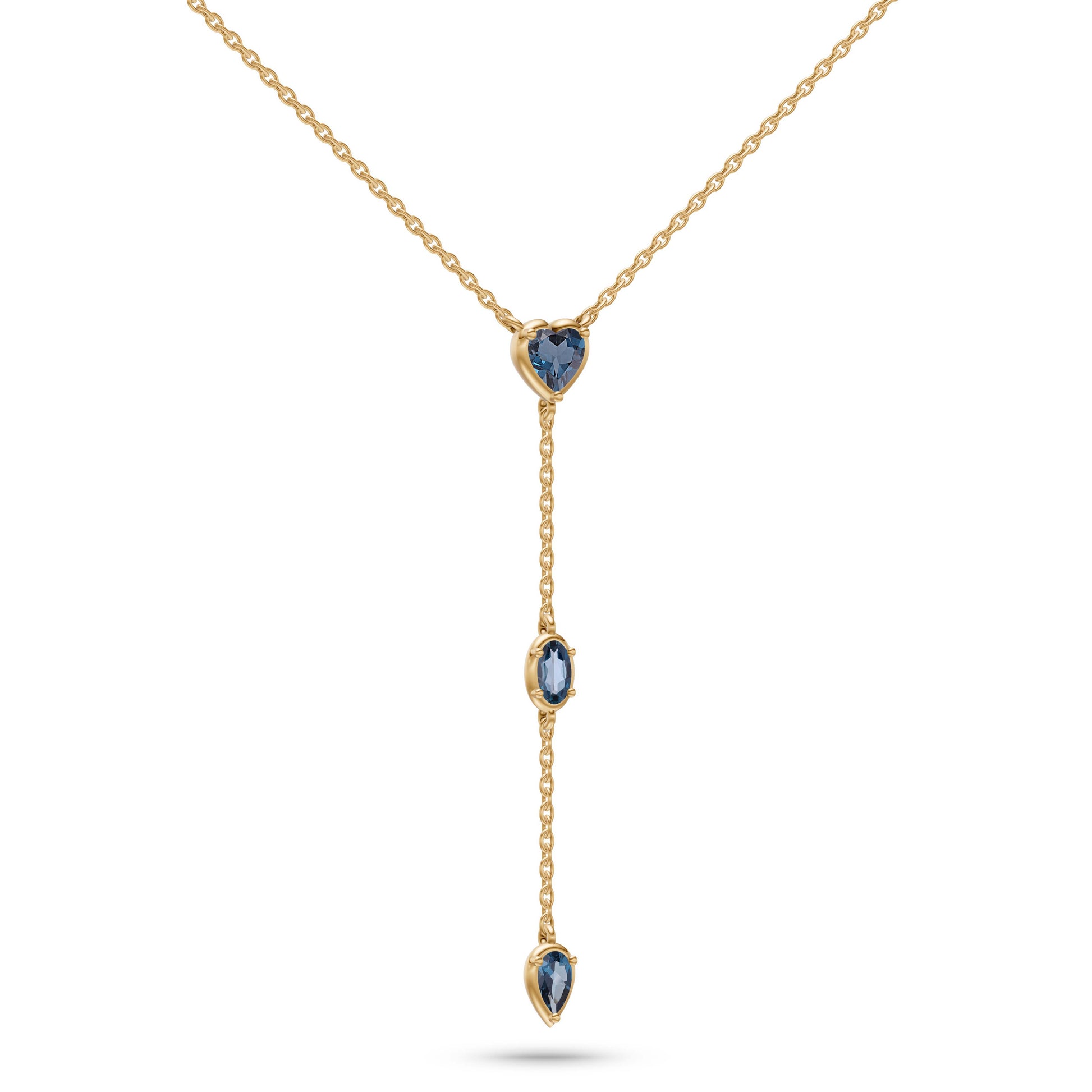 Labradorite Heart Lariat Pendant Necklace In 14K Gold