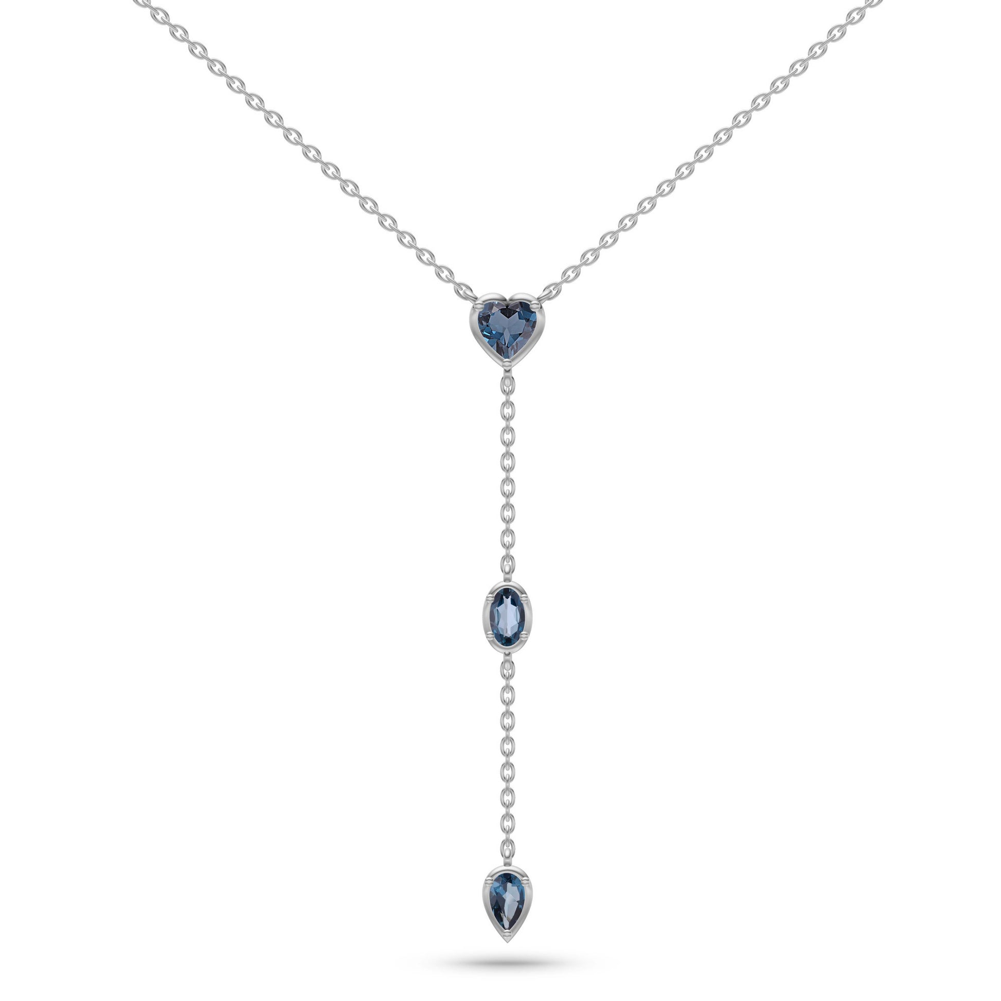 Labradorite Heart Lariat Pendant Necklace In 14K Gold