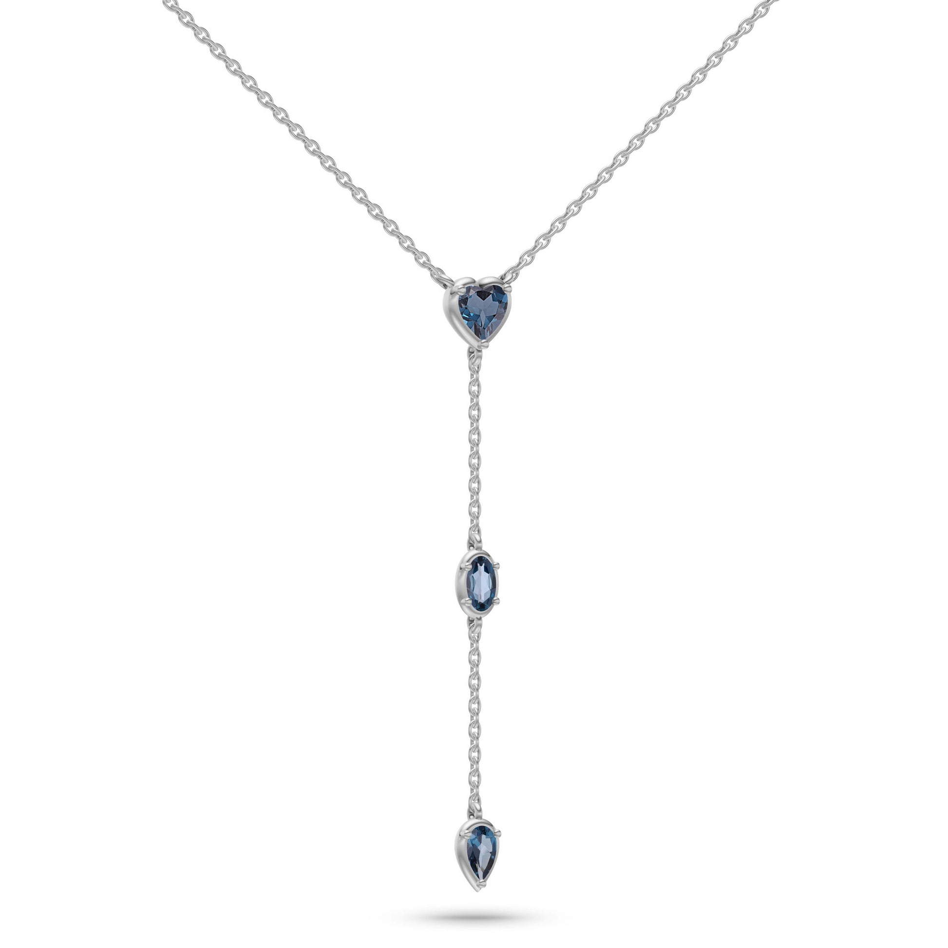 Labradorite Heart Lariat Pendant Necklace In 14K Gold