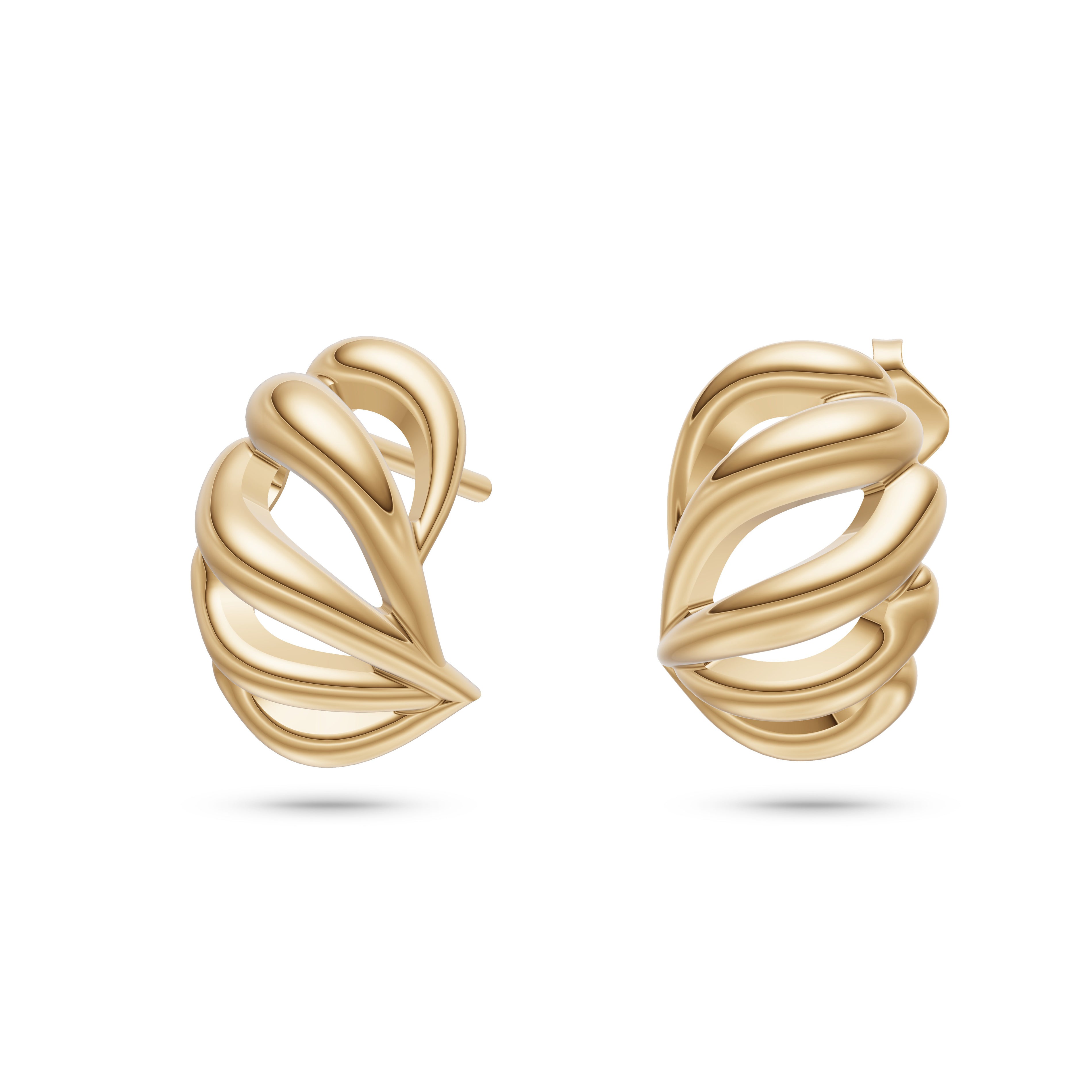 Croissant Hoop Stud Earrings In 14K Gold