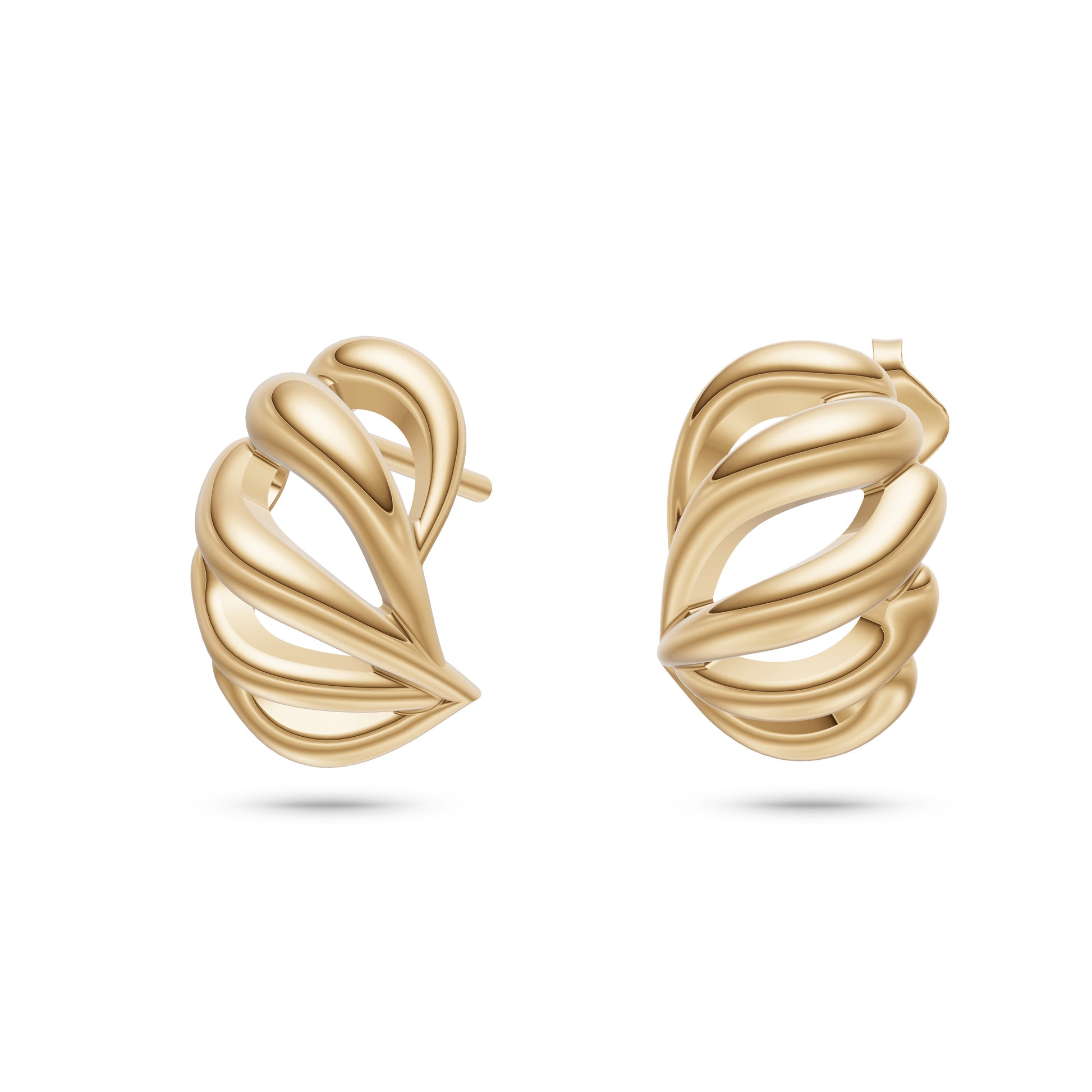 Croissant Hoop Stud Earrings In 14K Gold