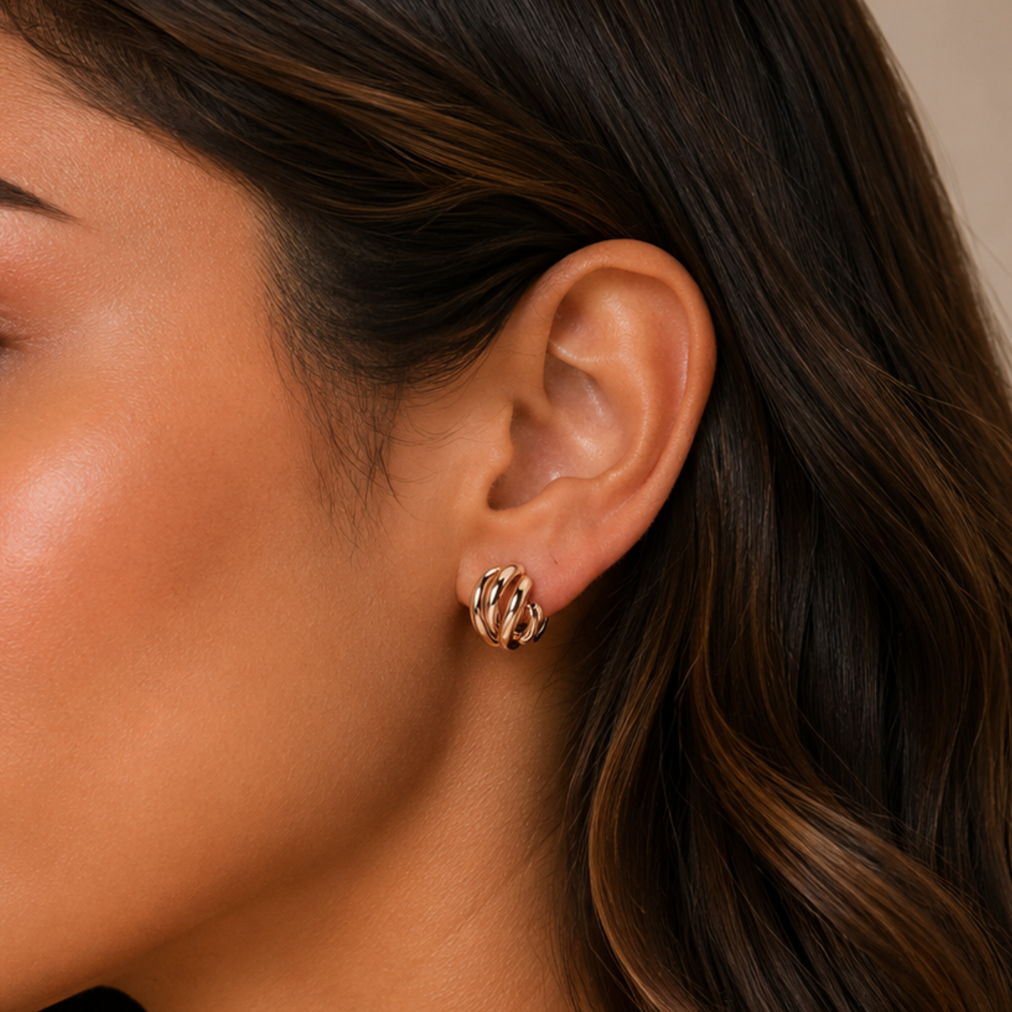 Croissant Hoop Stud Earrings In 14K Gold