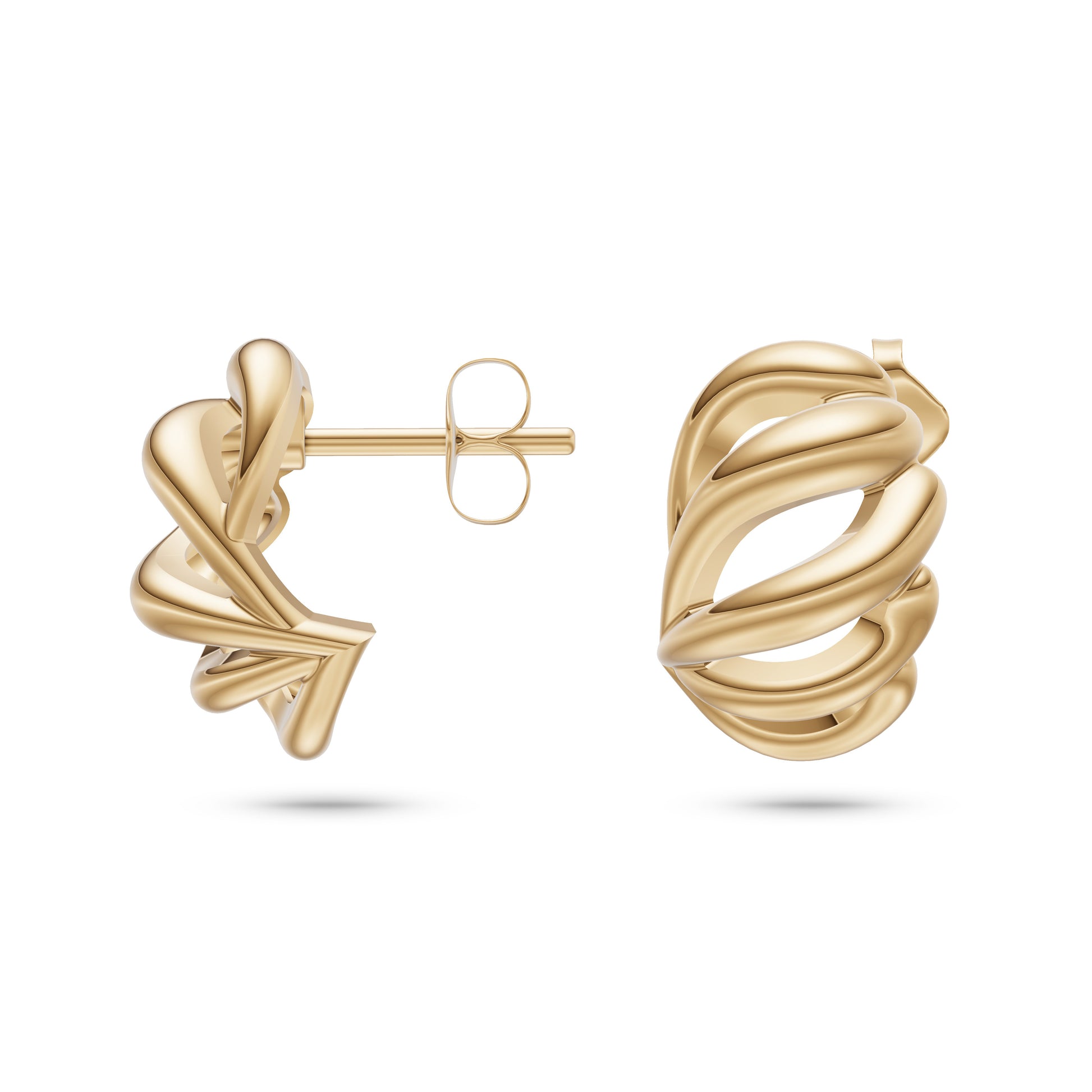 Croissant Hoop Stud Earrings In 14K Gold