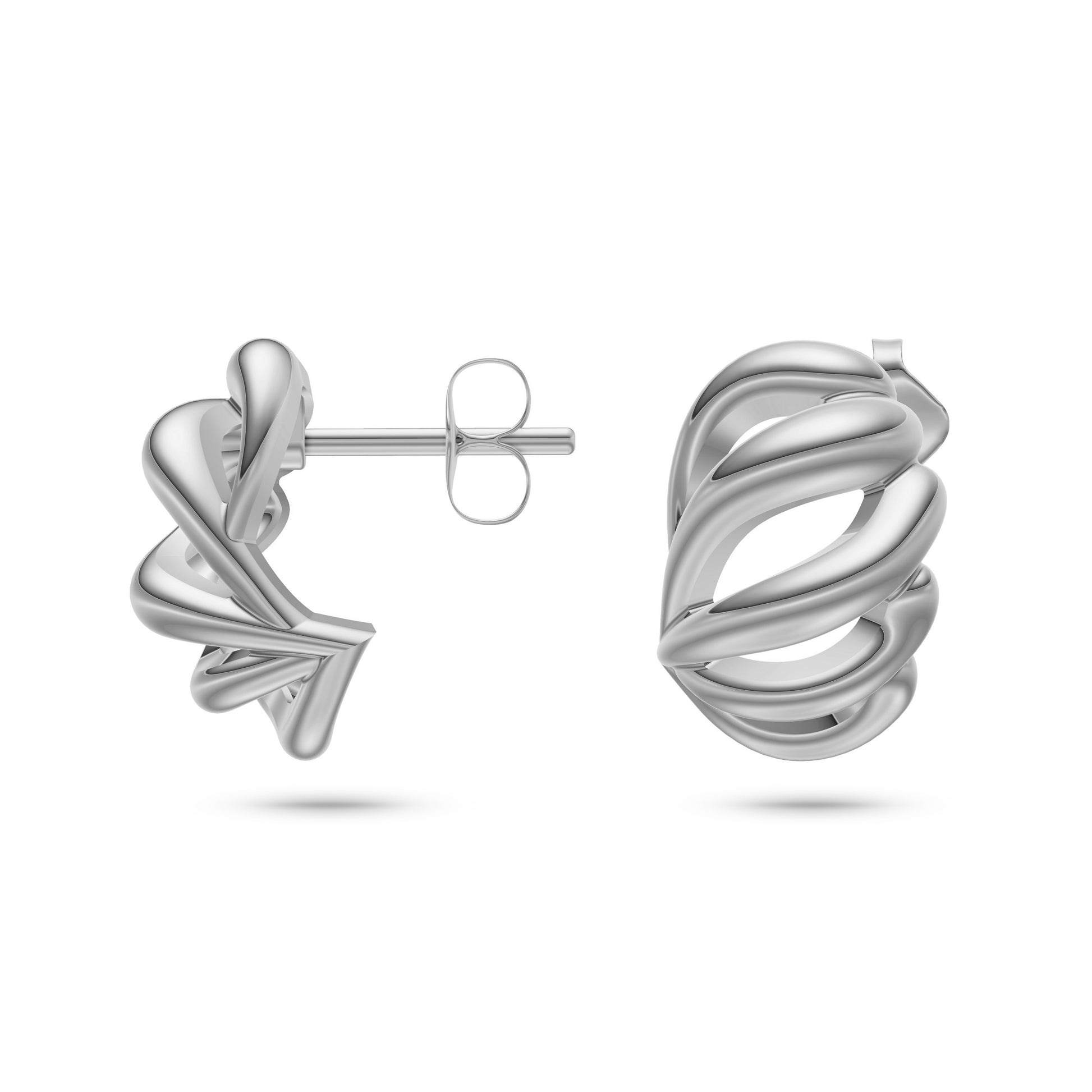 Croissant Hoop Stud Earrings In 14K Gold