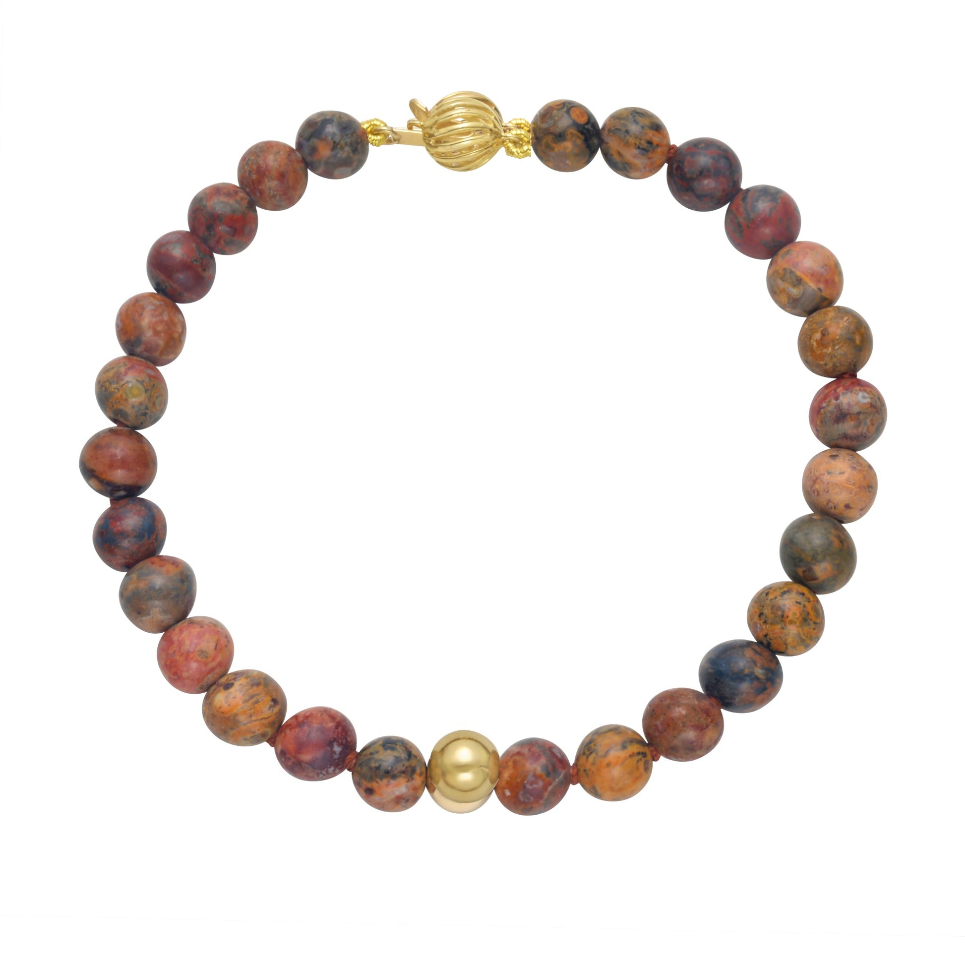 Leopard Jasper Bead Bracelet In 14K Gold