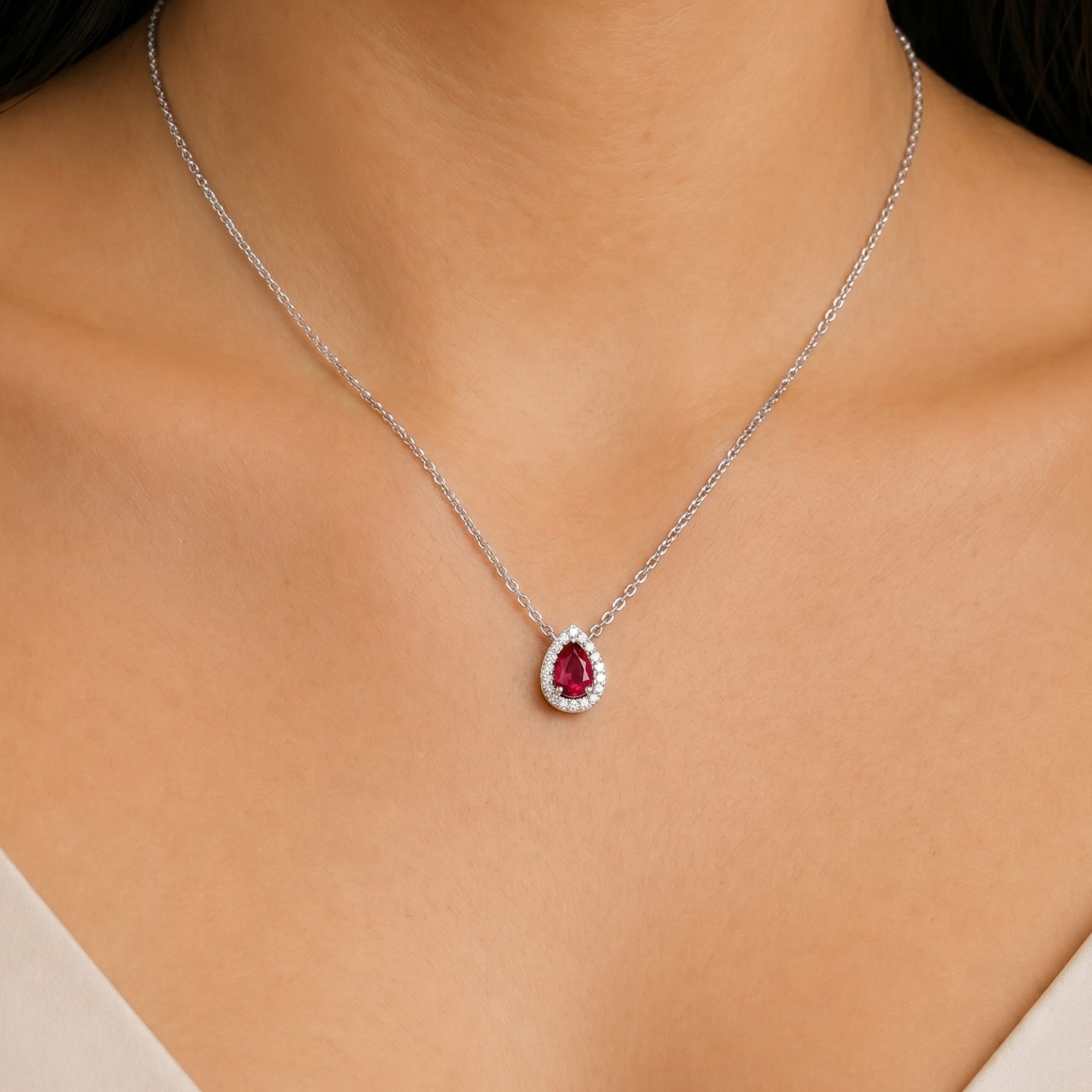 Pear-Shape Ruby Pendant Necklace in 18K Gold