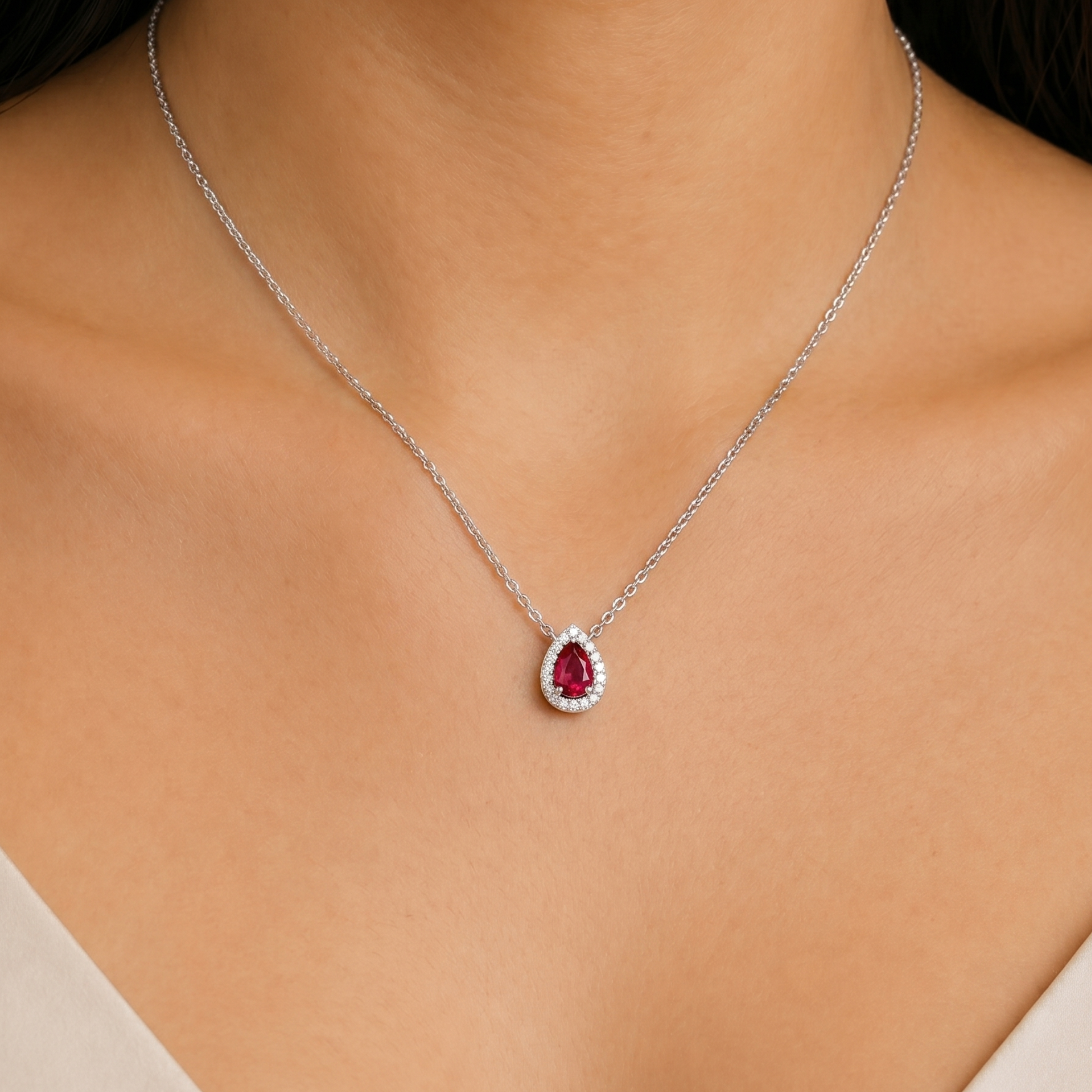 Pear-Shape Ruby Pendant Necklace in 18K Gold