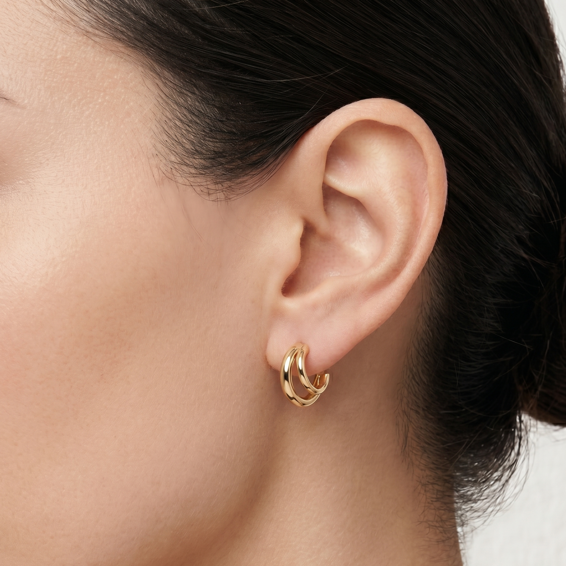Gold Sleek Double Hoops In 14K Gold