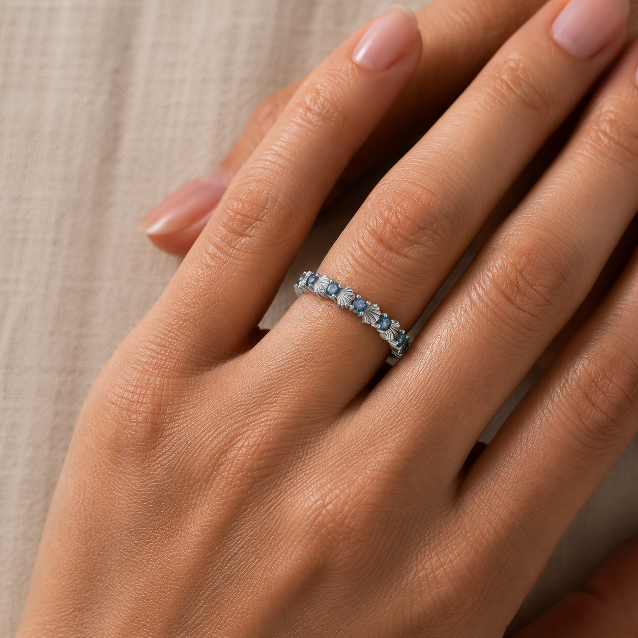 London Blue Topaz Nautical Shell Ring in 14K Gold