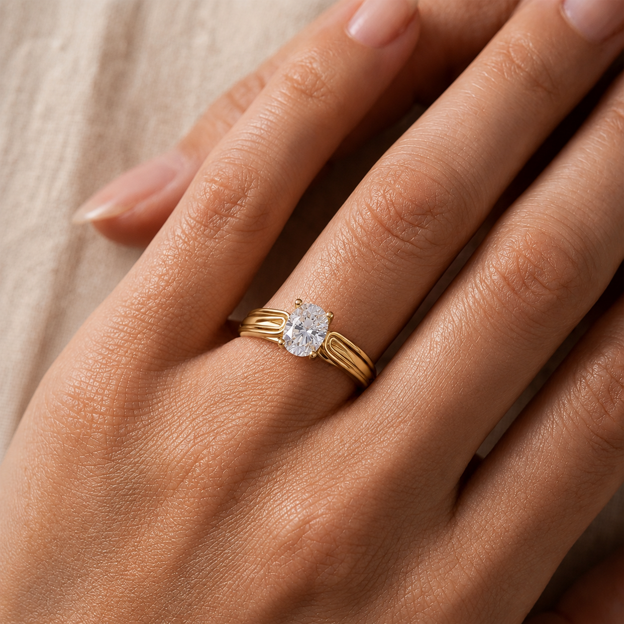 Lumière Oval Solitaire Ring In 14K Gold