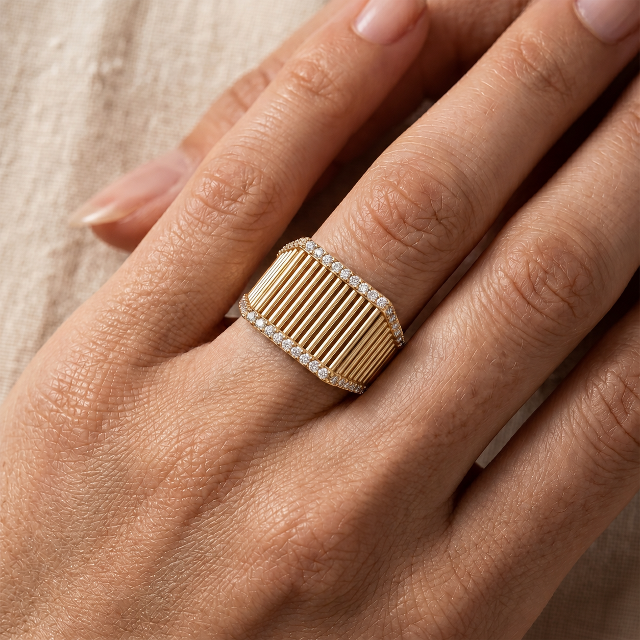 Luxe Diamond Cage Band Ring in 14K Gold