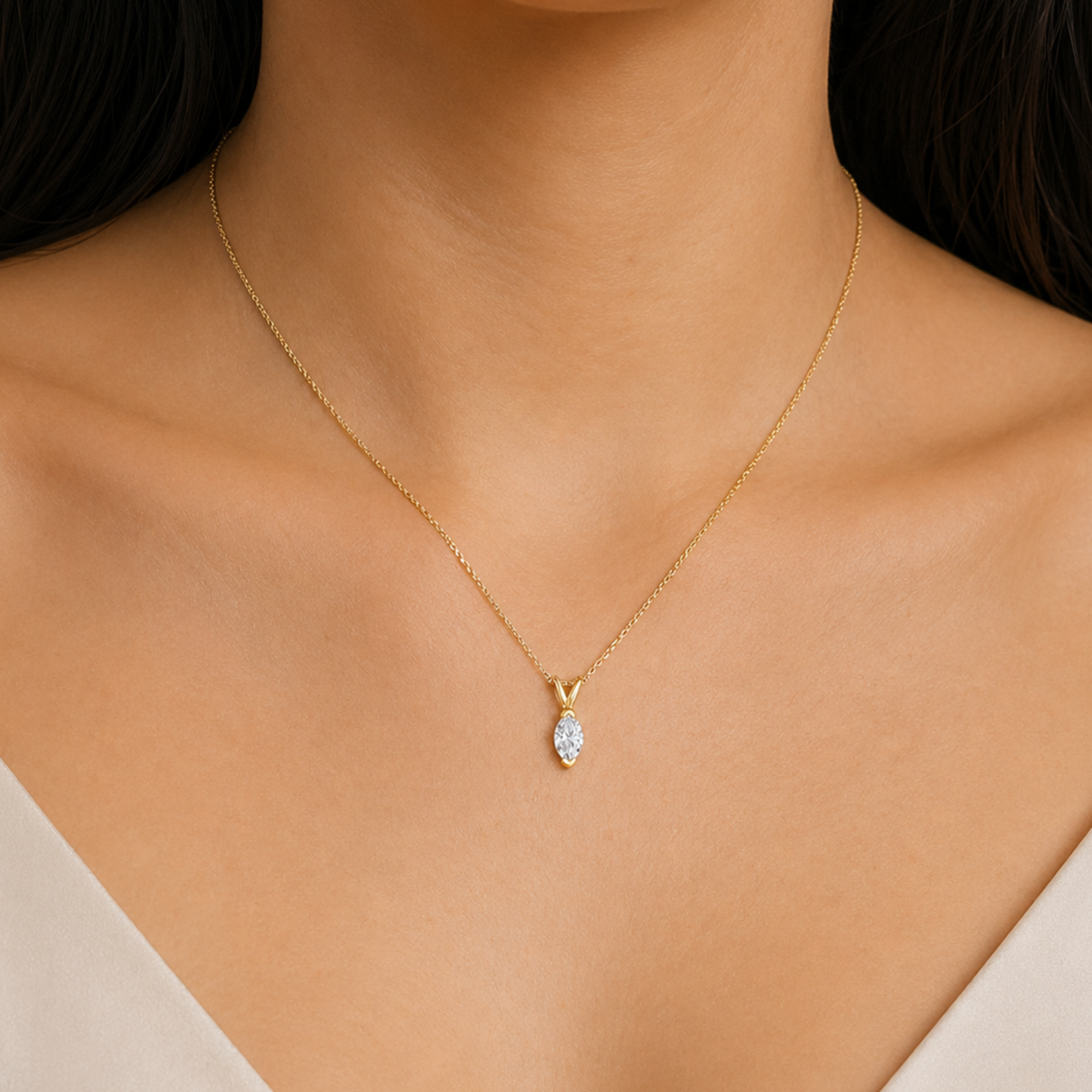 Marquise Natural Diamond Necklace in 14K Gold
